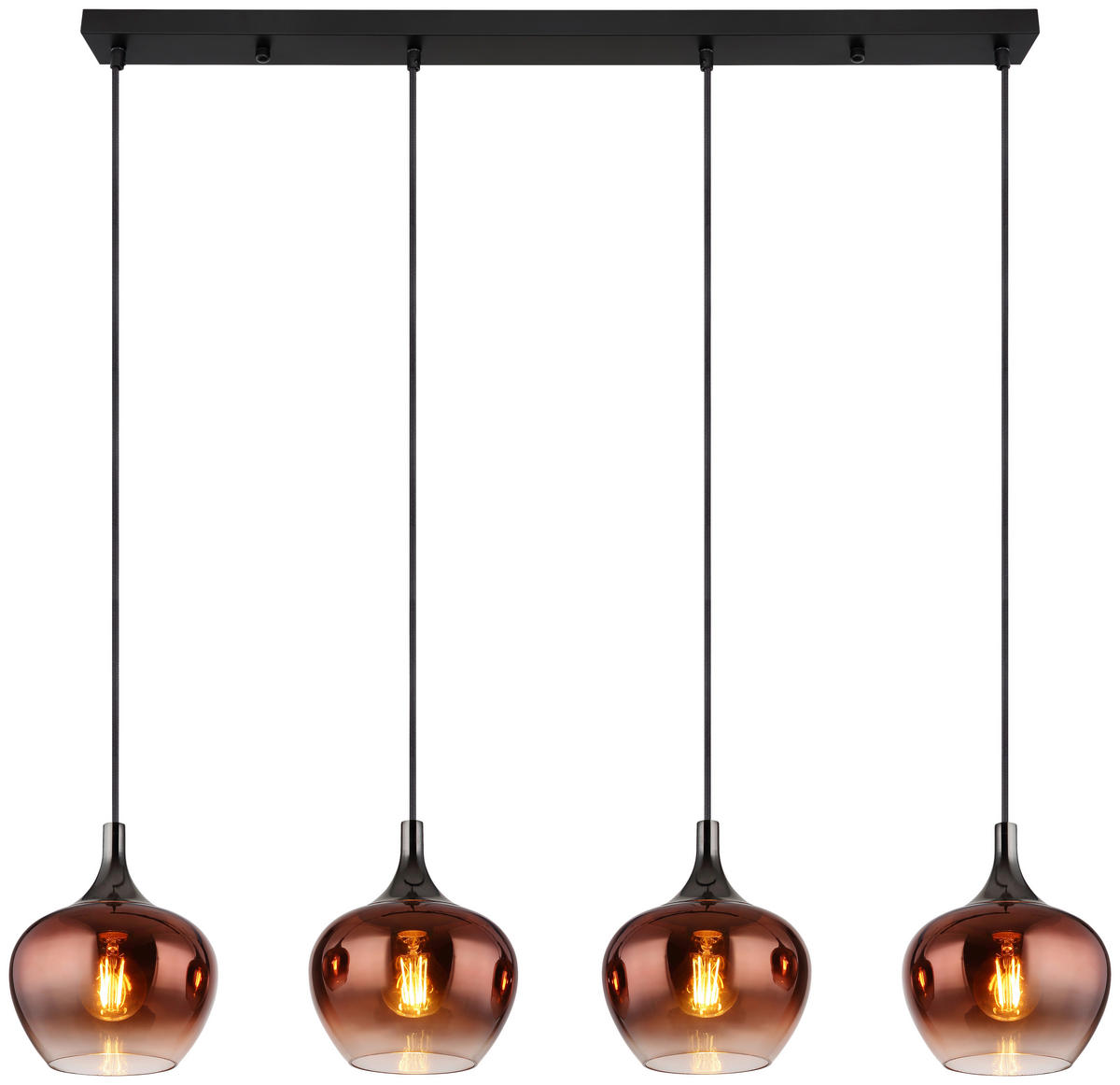 Pendelleuchte schwarz Metall Glas B/H/L: ca. 18x120x100 cm E27 4 Brennstellen Maxy - schwarz (100,00/18,00/120,00cm)