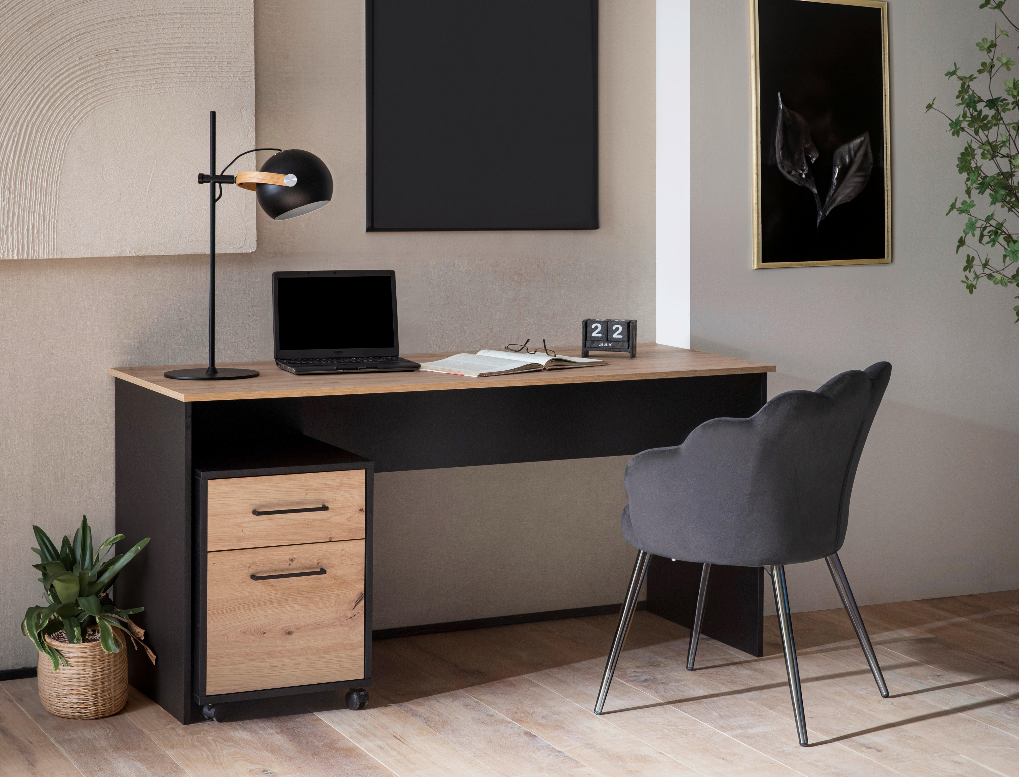 Schreibtisch Aino Eiche Artisan Nachbildung schwarz B/H/T: ca. 150x74x65 cm Aino - Eiche/schwarz (150,00/74,00/65,00cm)