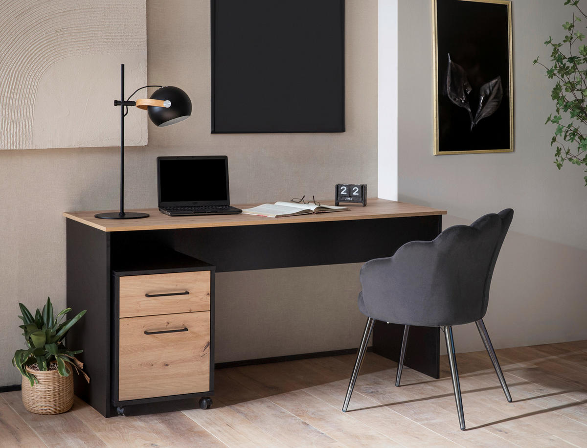 Schreibtisch Aino Eiche Artisan Nachbildung schwarz B/H/T: ca. 150x74x65 cm Aino - Eiche/schwarz (150,00/74,00/65,00cm)