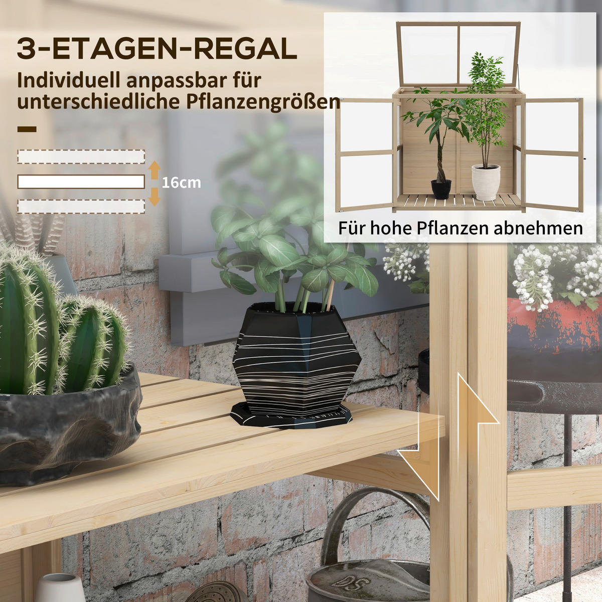Outsunny Gewächshaus B/H/L: ca. 61x103x103 cm Frühbeet - natur (103,00/61,00/103,00cm) - Outsunny