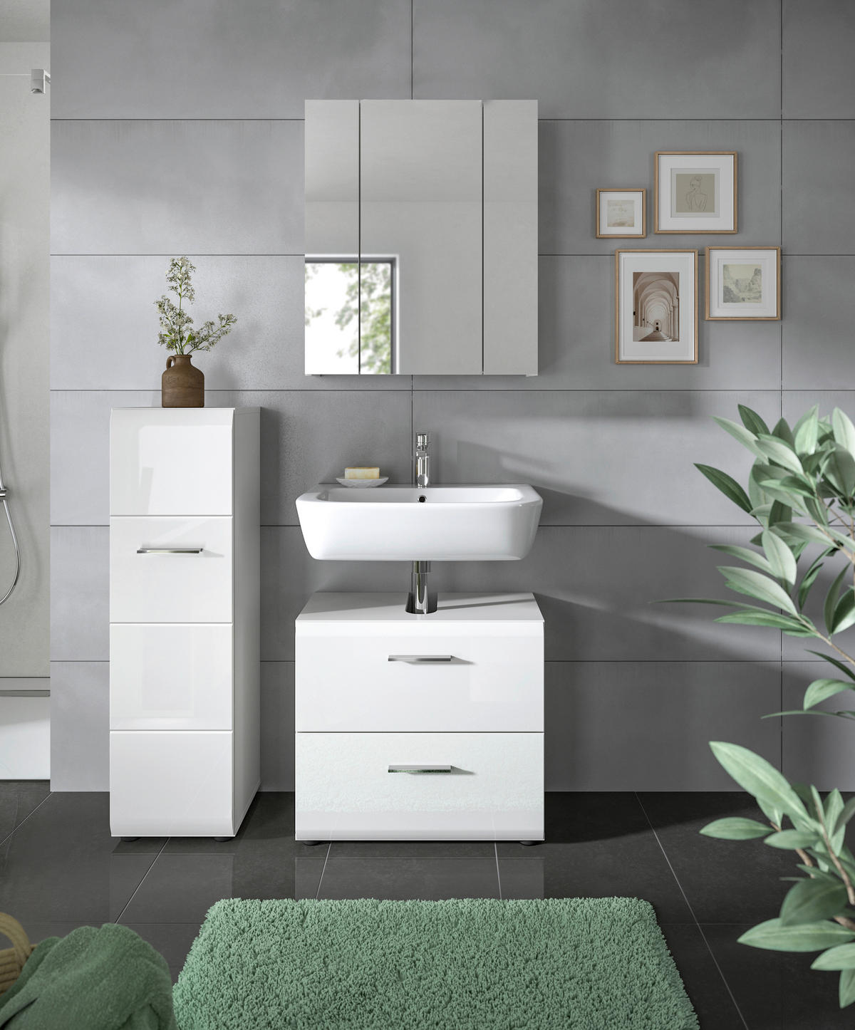 Badezimmer-Set Ice weiß weiß Hochglanz B/H/T: ca. 105x185x30 cm Ice - weiß (105,00/185,00/30,00cm) - xonox.home