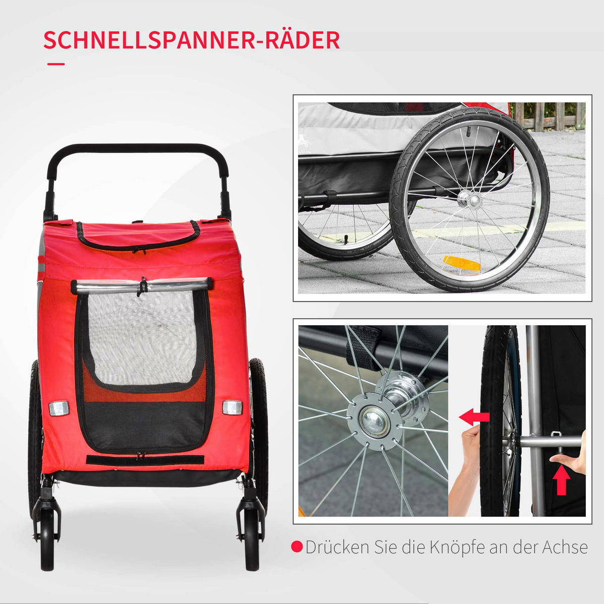 PawHut Hunde-Zubehör rot Polyester B/H/L: ca. 72,5x140x108 cm Hundwagen - rot (108,00/72,50/140,00cm) - PawHut