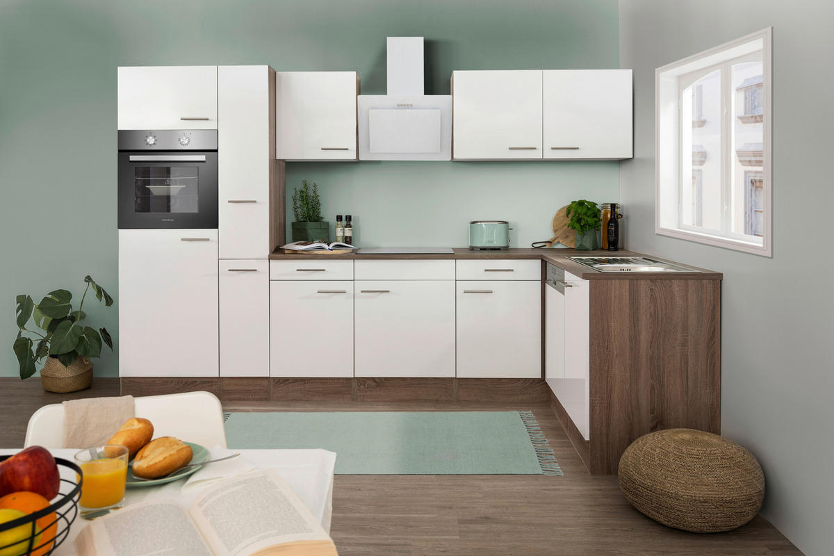 Respekta Winkelküche KBL310EYWS weiß B/H/T: ca. 310x205x172 cm KBL310EYWS - Eiche/weiß (310,00/205,00/172,00cm) - Respekta