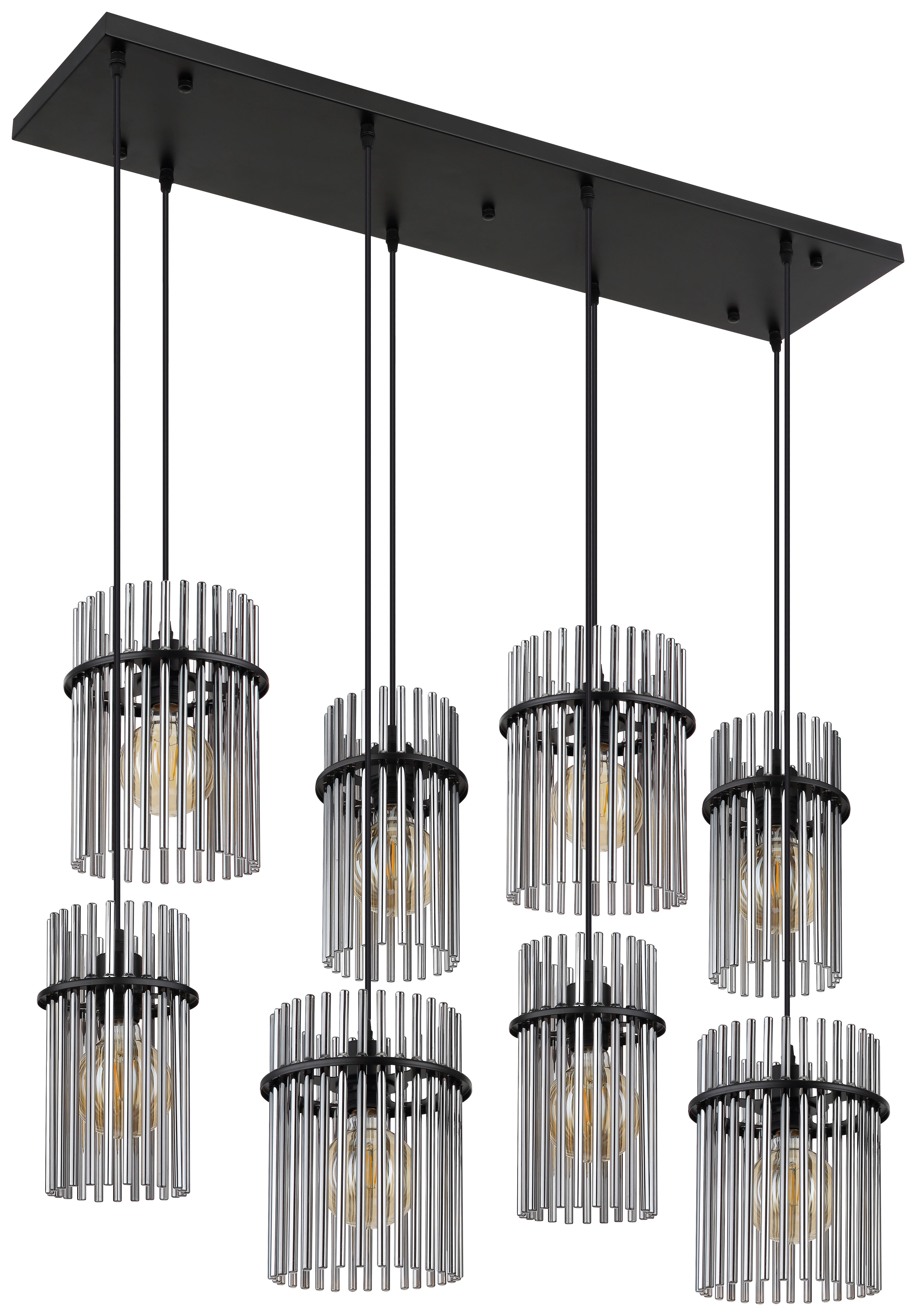GLOBO Pendelleuchte mattschwarz schwarz Rauch Metall Glas B/H: ca. 110x125 cm E27 8 Brennstellen Gorley - schwarz/mattschwarz (110,00/125,00cm) - GLOBO