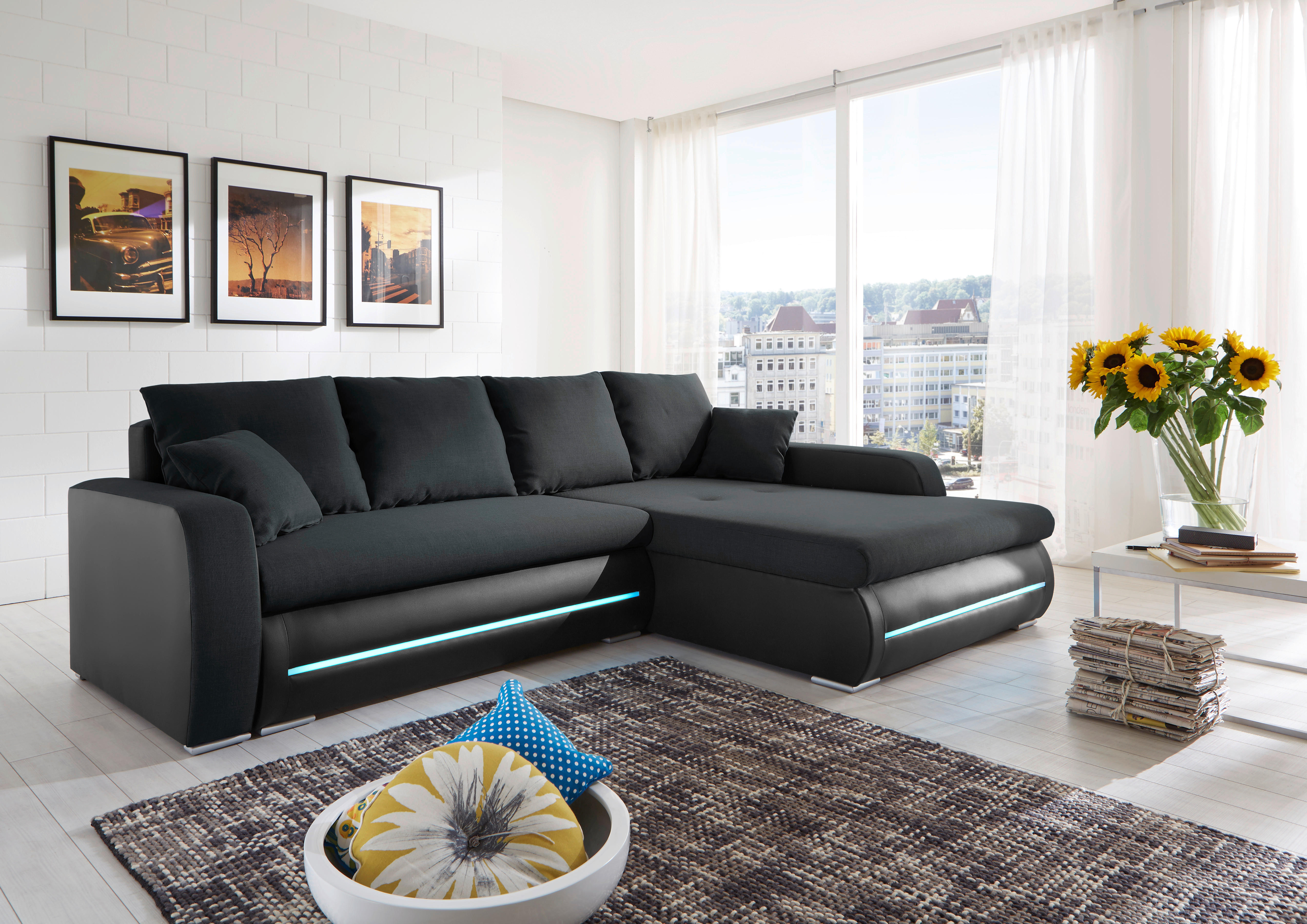 Ecksofa Freak schwarz schwarz B/T: ca. 267x178 cm Freak - schwarz/silber (267,00/178,00cm)