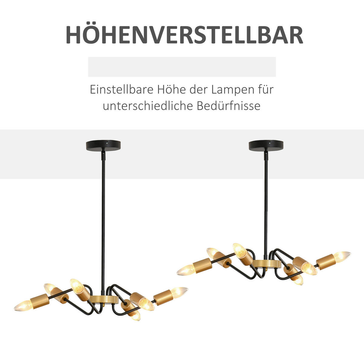 HOMCOM Pendelleuchte gold schwarz Metall B/H/T: ca. 48x120x48 cm Pendelleuchte B31-278 - gold/schwarz (48,00/120,00/48,00cm) - HOMCOM