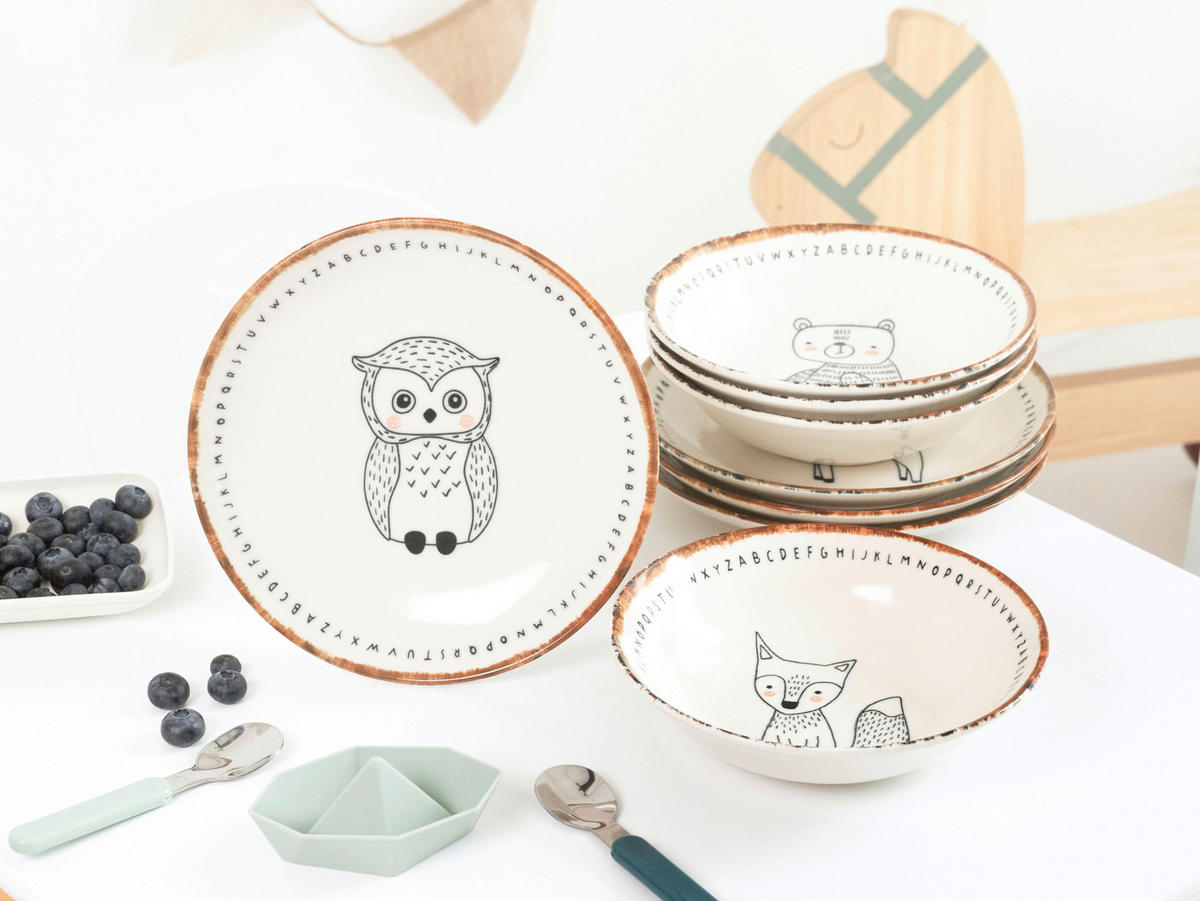 CreaTable Tellerset Freunde des Waldes beige Steinzeug D: ca. 21 cm Freunde des Waldes - beige/braun (21,00cm) - CreaTable