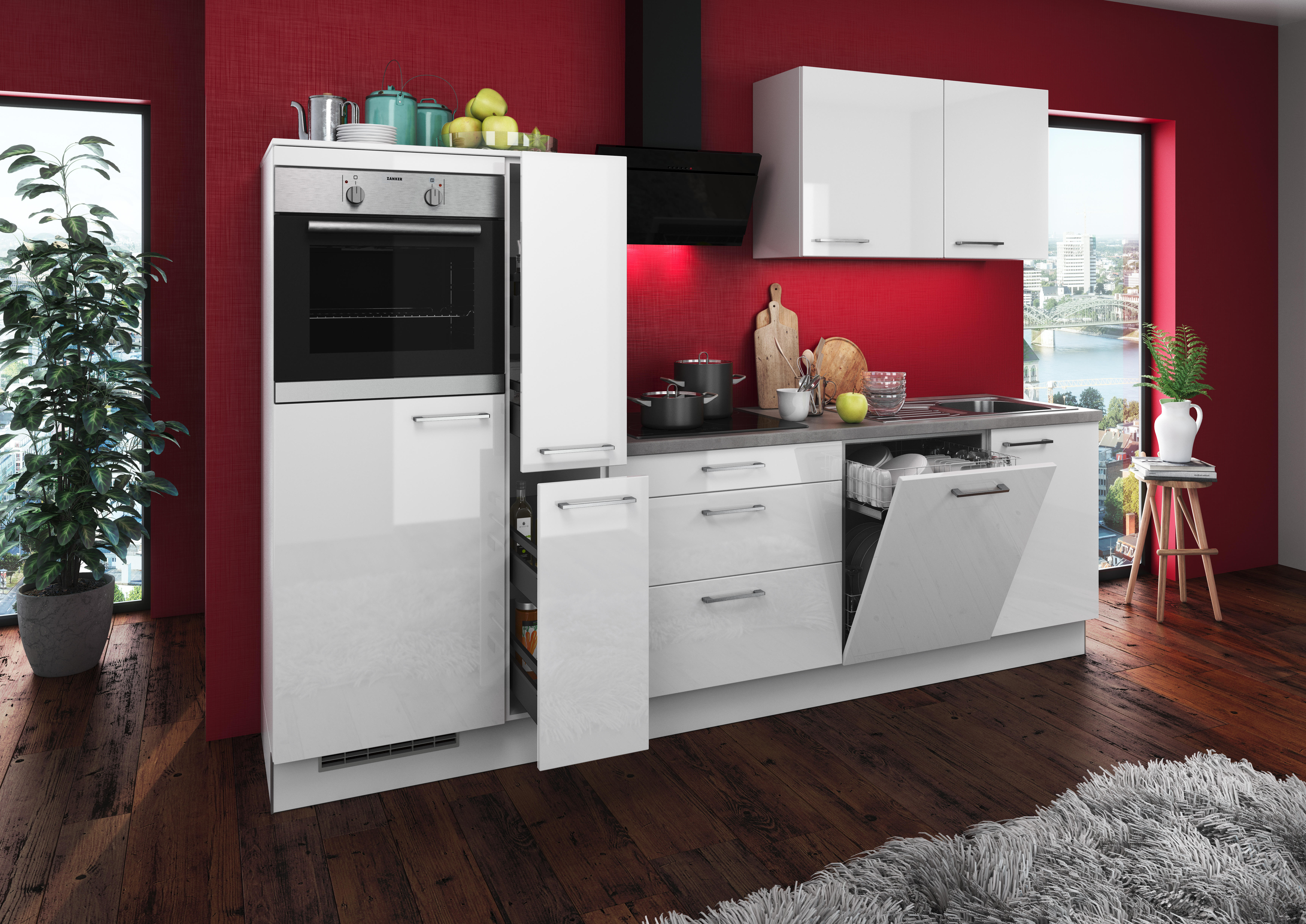 Küchenblock Eco links weiß Lack Hochglanz B/T: ca. 280x60 cm Eco links - weiß/grau (280,00/60,00cm)