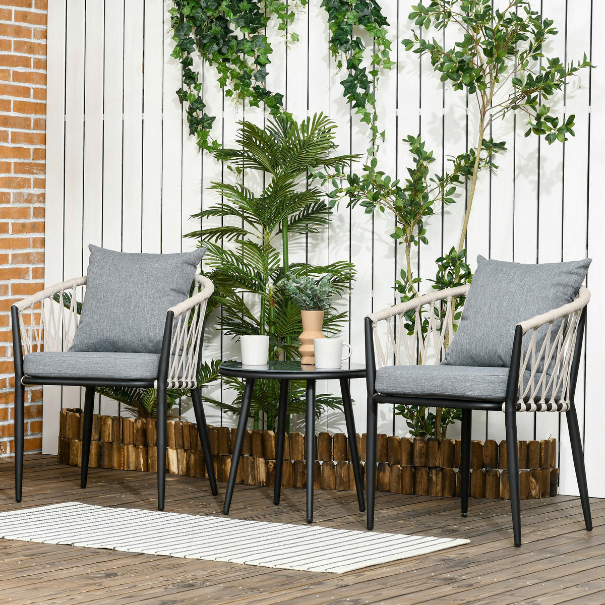 Outsunny Bistroset grau Polyester B/H/L: ca. 60x75x57 cm Bistroset - grau (57,00/60,00/75,00cm) - Outsunny