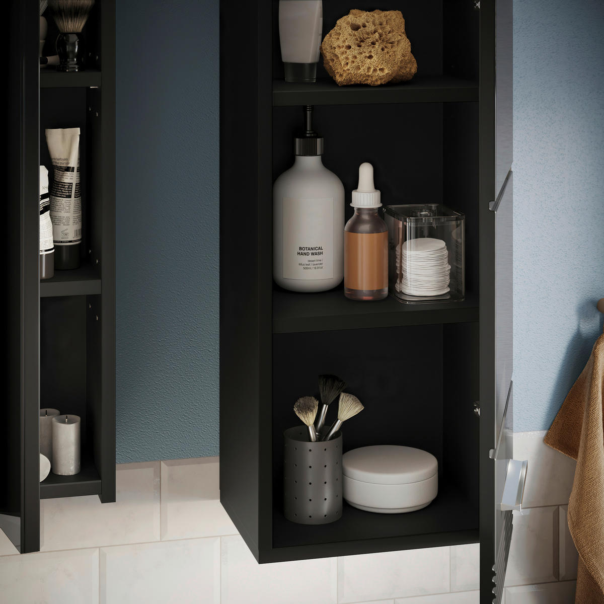 Badezimmer-Set LINUS schwarz schwarz Hochglanz B/H/T: ca. 60x182x34 cm LINUS - schwarz (60,00/182,00/34,00cm) - xonox.home