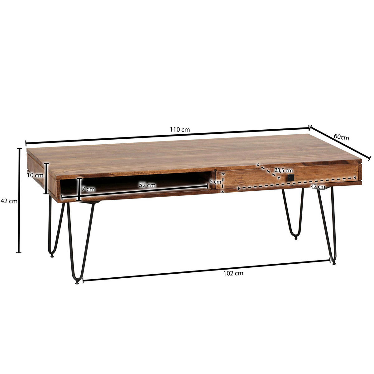Couchtisch natur schwarz B/H/T: ca. 110x40x60 cm Couchtisch - natur/schwarz (110,00/40,00/60,00cm) - Wohnling