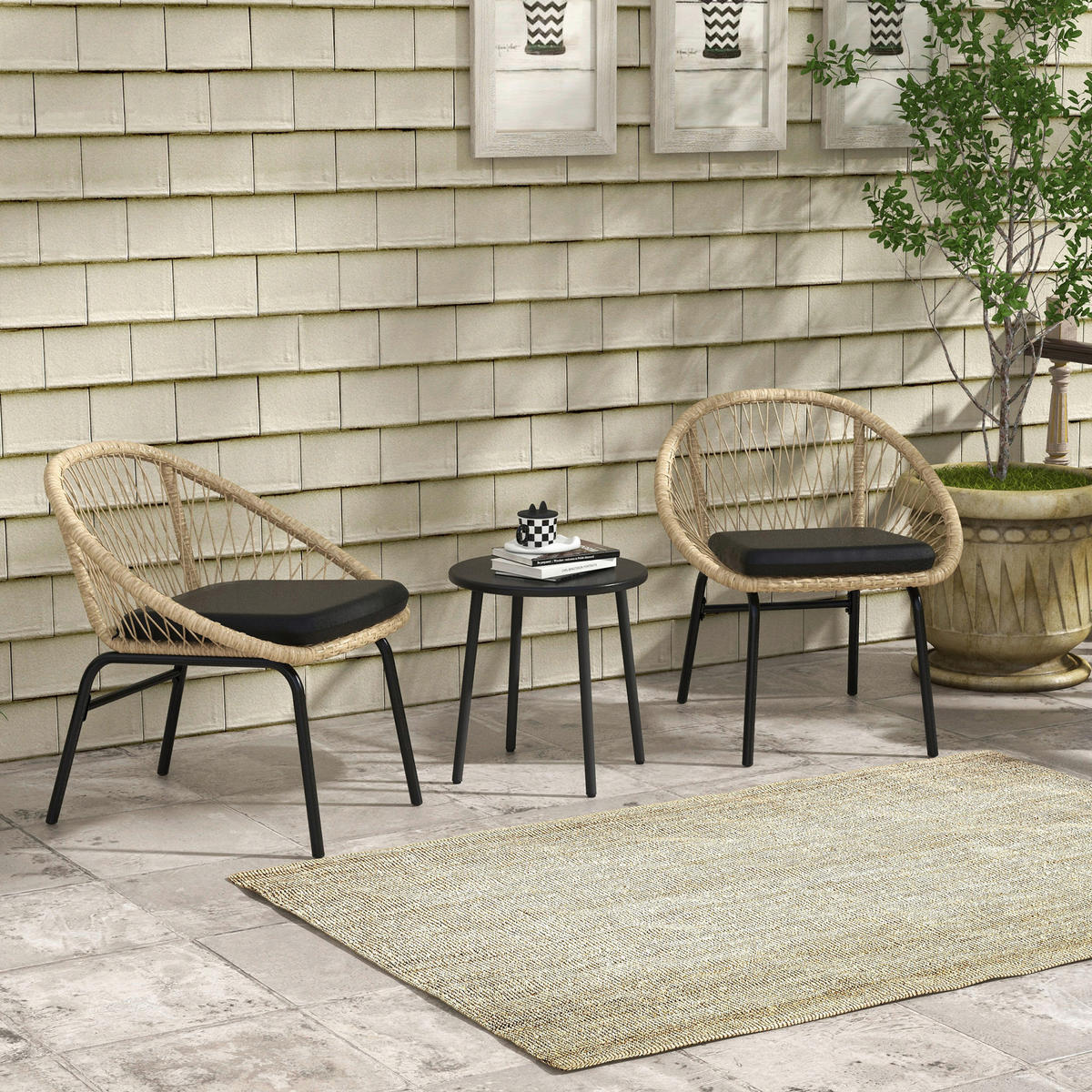 Outsunny Sitzgruppe gelb Polyester B/H/L: ca. 63x70x73 cm Gartenmöbel_Set - gelb (73,00/63,00/70,00cm) - Outsunny