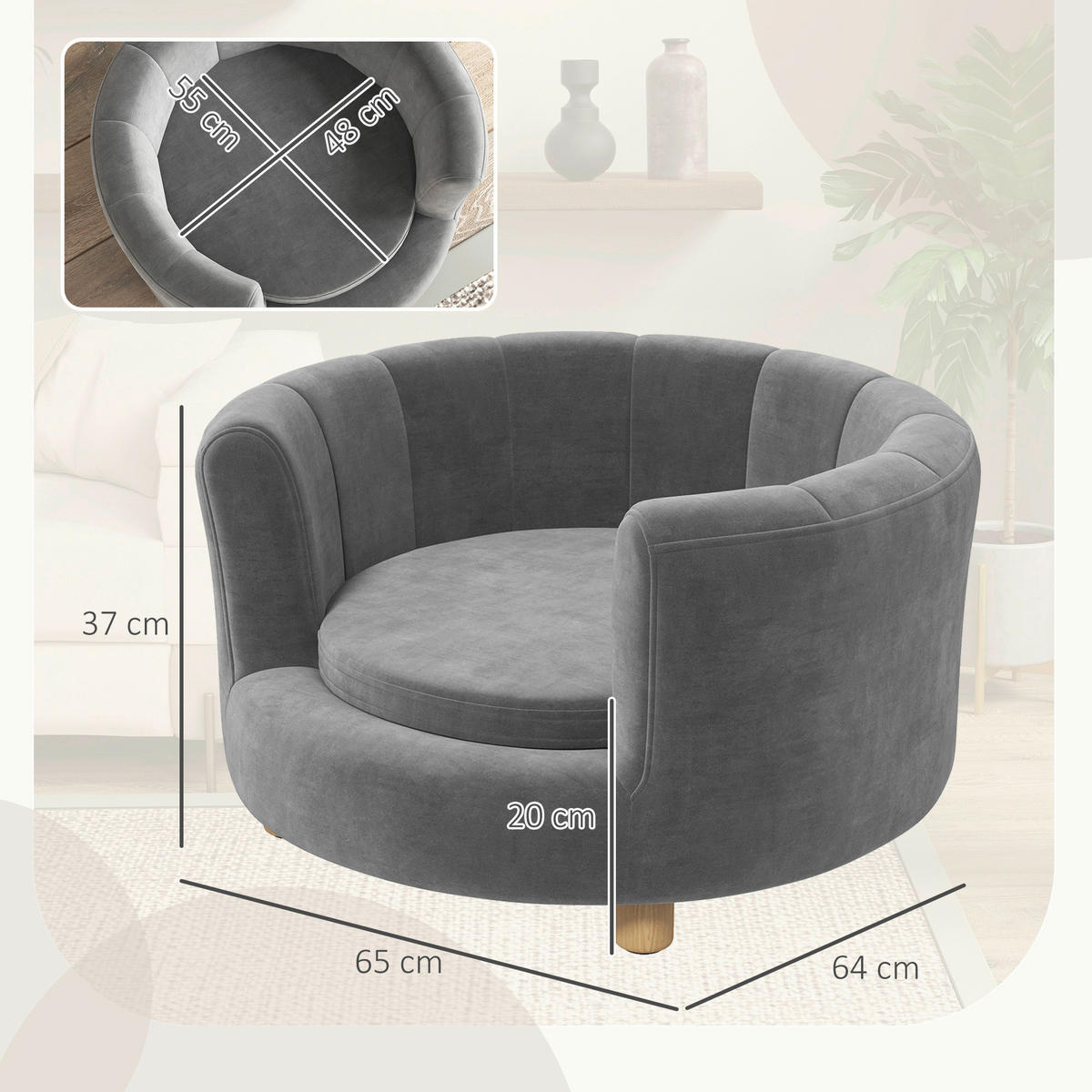 PawHut Hundesofa grau Polyester B/H/L: ca. 64x37x65 cm Hundesofa - grau (65,00/64,00/37,00cm) - PawHut