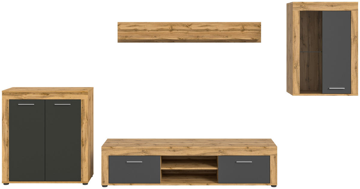Wohnwand Jam Eiche Wotan Nachbildung grau B/H/T: ca. 330x169x35 cm Jam - Eiche/grau (330,00/169,00/35,00cm) - xonox.home