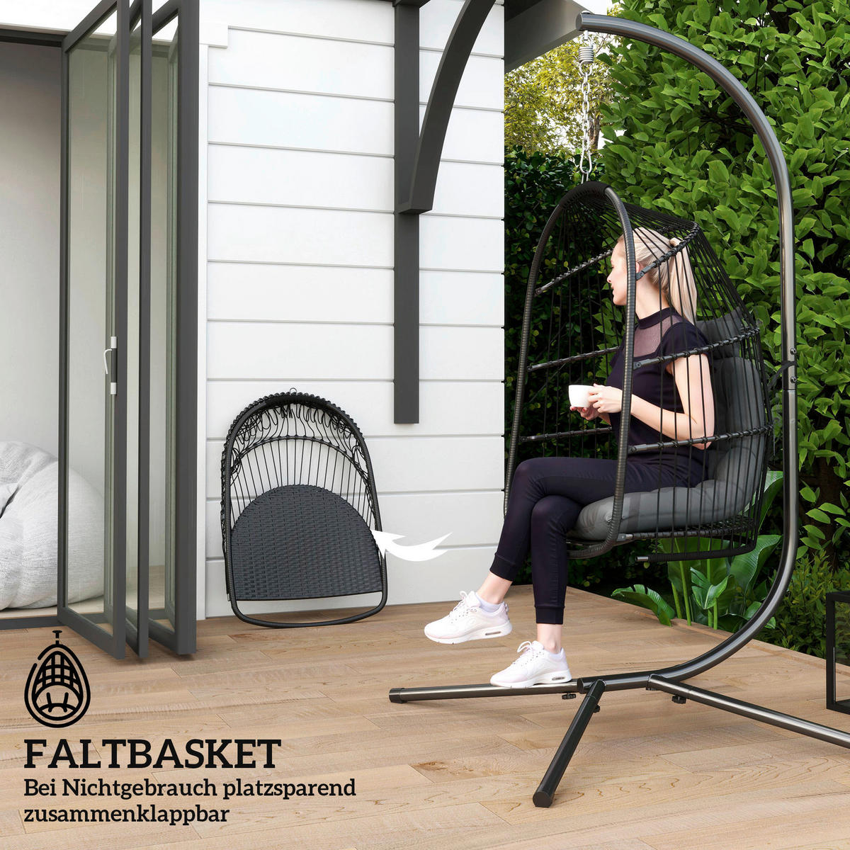 Outsunny Hängestuhl dunkelgrau Polyethylen B/H/L: ca. 68x105x74 cm Rattan-Hängestuhl - dunkelgrau (74,00/68,00/105,00cm) - Outsunny