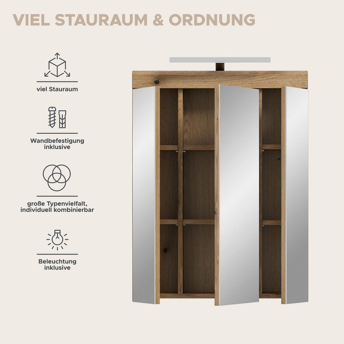 Spiegelschrank Scout Evoke Oak Nachbildung Spiegel B/H/T: ca. 60x79x18 cm Scout - (60,00/79,00/18,00cm) - xonox.home