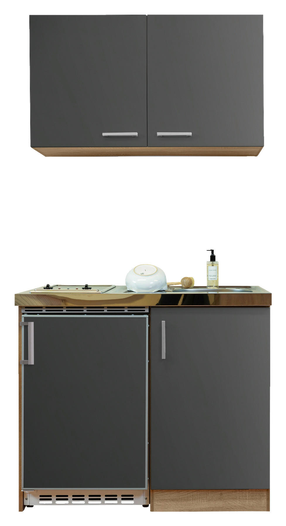 Respekta Miniküche 100 grau matt B/H/T: ca. 100x200x60 cm 100 - Eiche/grau (100,00/200,00/60,00cm) - Respekta