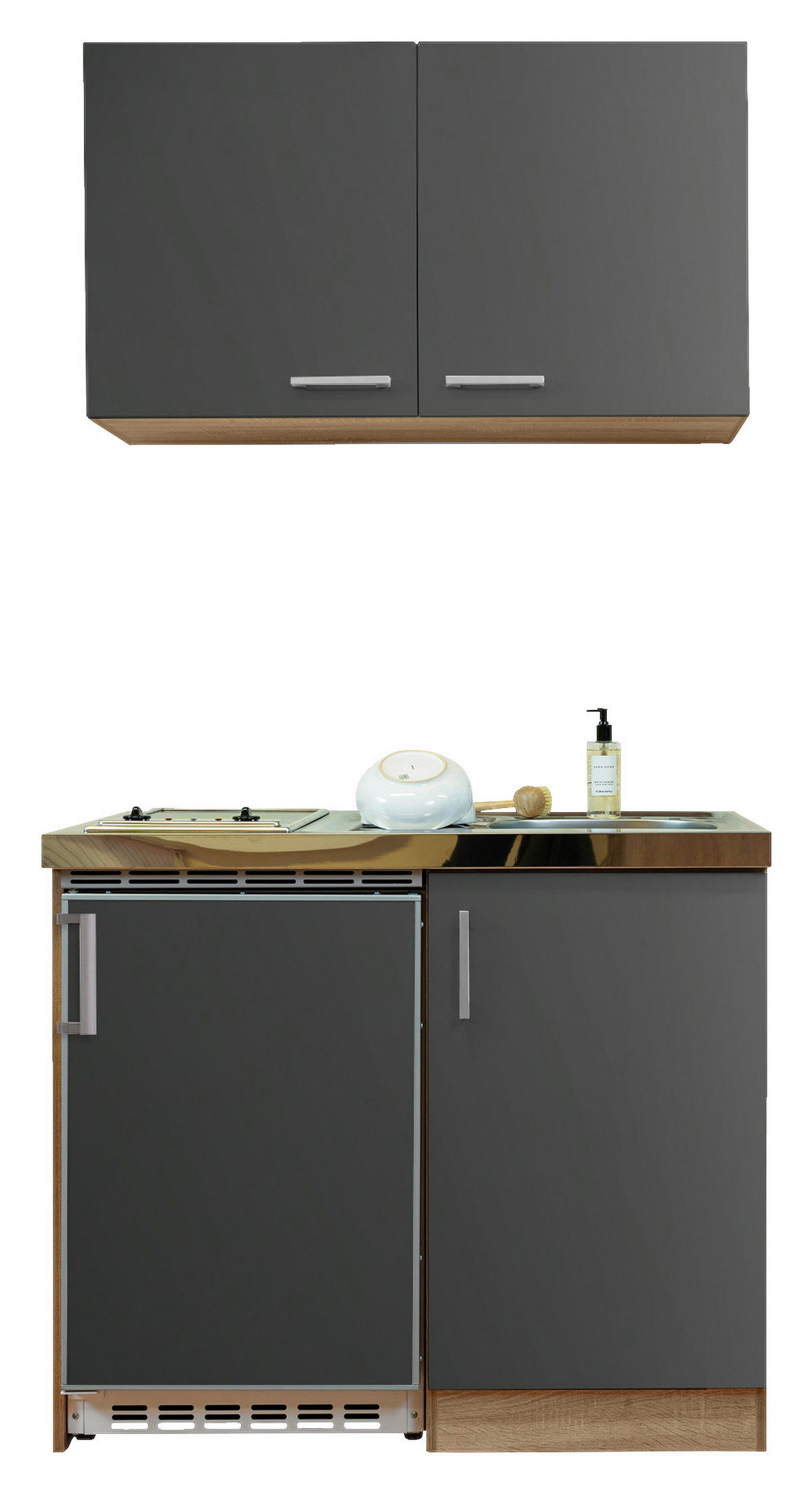 Respekta Miniküche 100 grau matt B/H/T: ca. 100x200x60 cm 100 - Eiche/grau (100,00/200,00/60,00cm) - Respekta