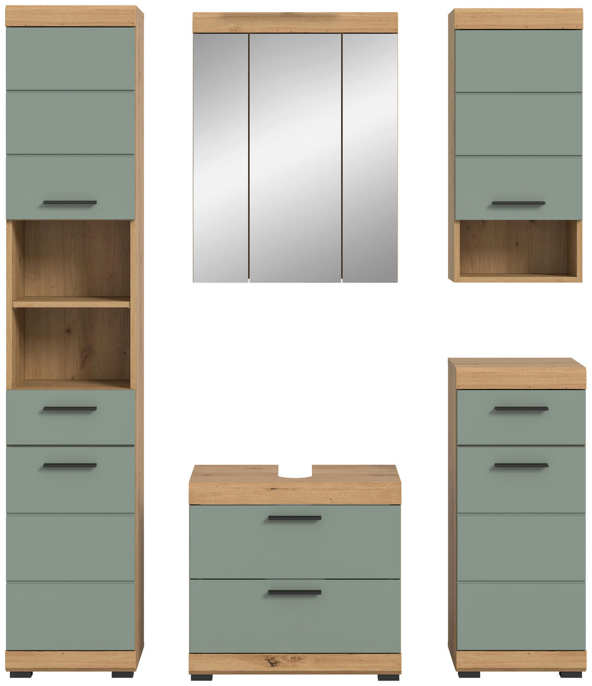 Badezimmer-Set Scout Eiche Artisan Nachbildung salbei Nachbildung B/H/T: ca. 164x191x37 cm Scout - Eiche/salbei (164,00/191,00/37,00cm) - xonox.home