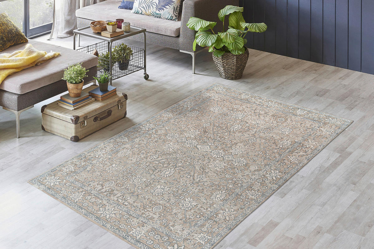 Kayoom Flachflorteppich Perry 125 beige B/L: ca. 80x150 cm Perry 125 - beige/khaki (80,00/150,00cm) - Kayoom