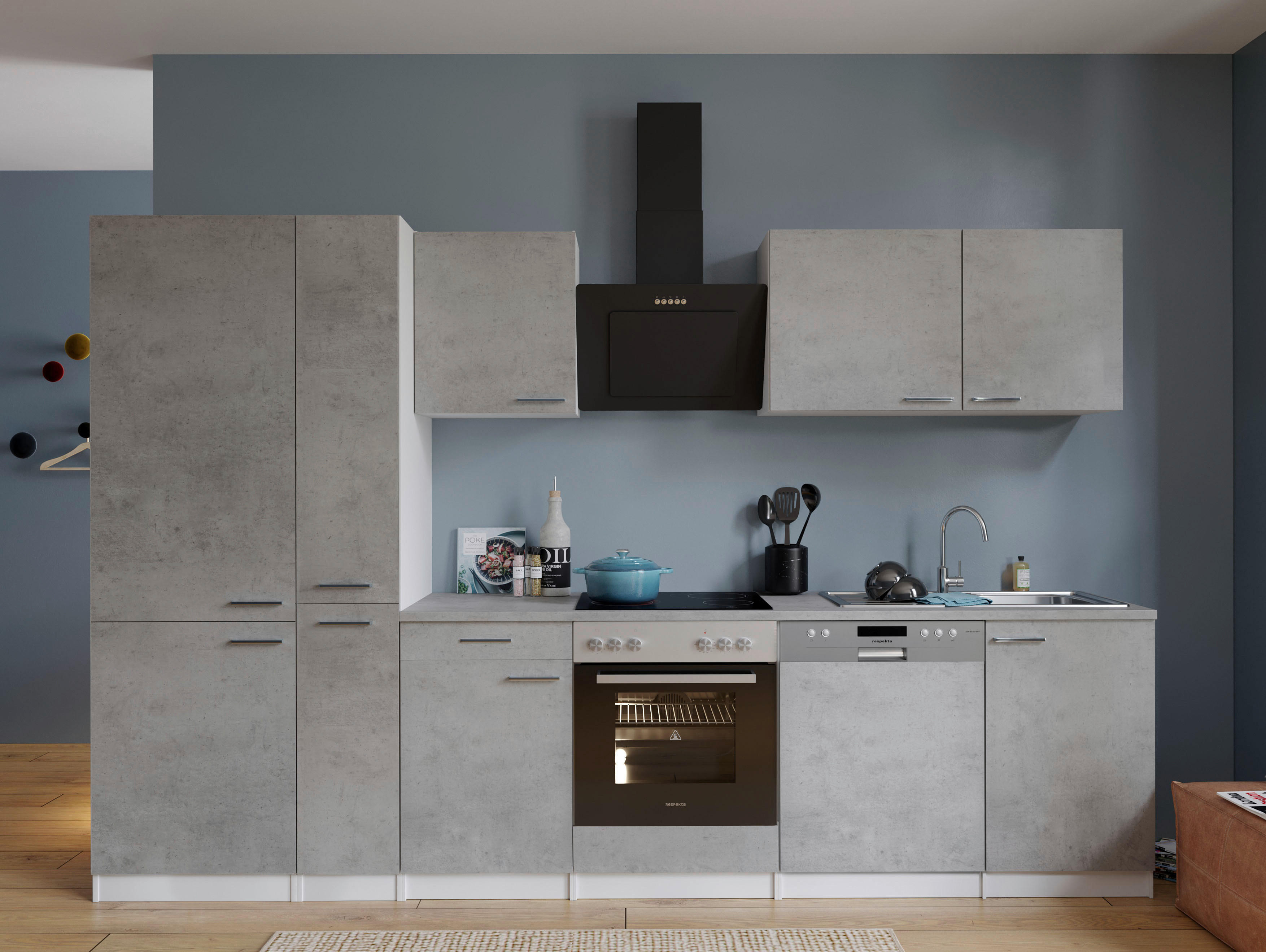 Respekta Küchenblock Malia Beton Optik B/H/T: ca. 310x200x60 cm Malia - Beton/weiß (310,00/200,00/60,00cm) - Respekta