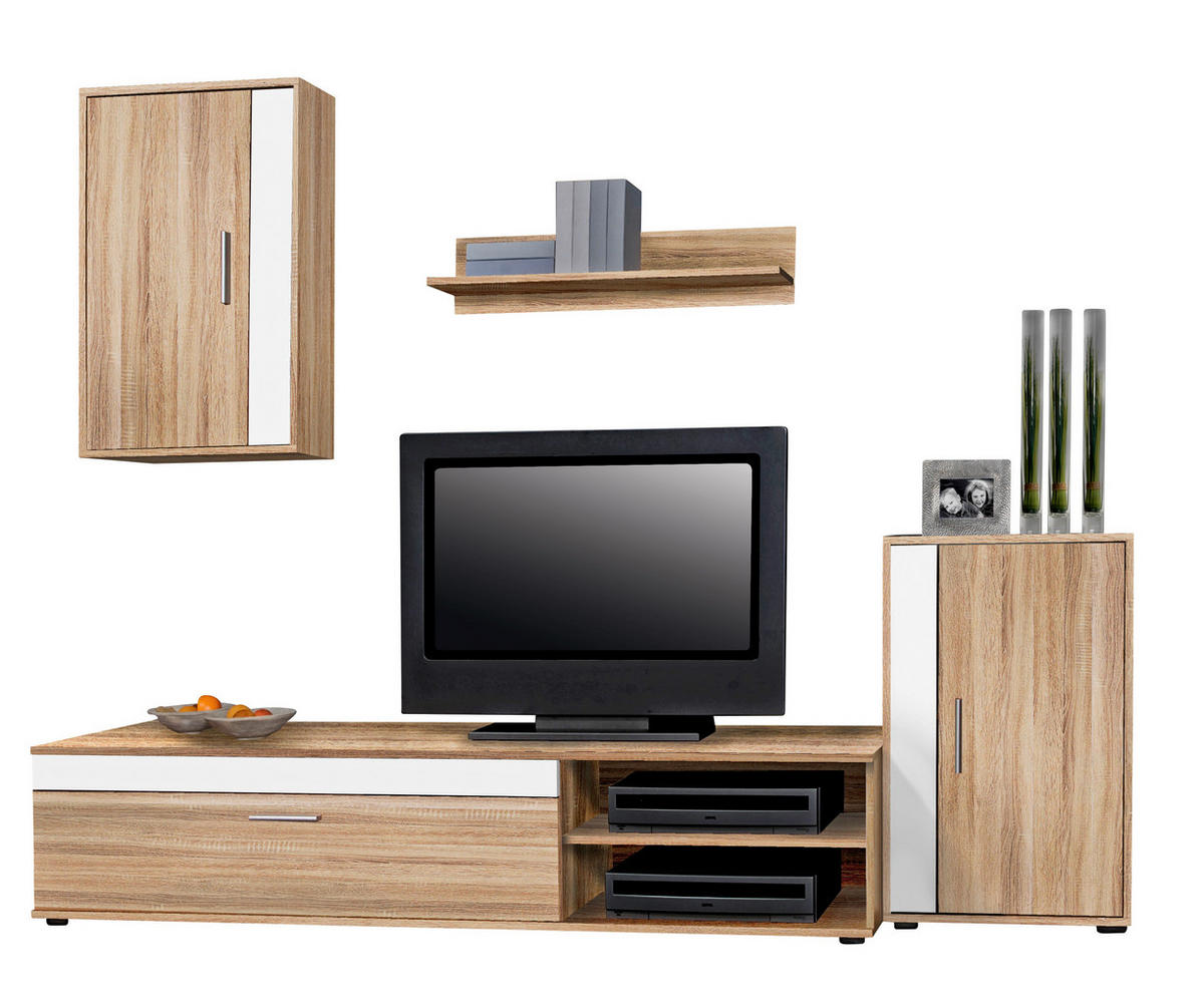 Wohnwand Lima Eiche Sonoma Nachbildung weiß B/H/T: ca. 230x170x42 cm Lima - Eiche/weiß (230,00/170,00/42,00cm)