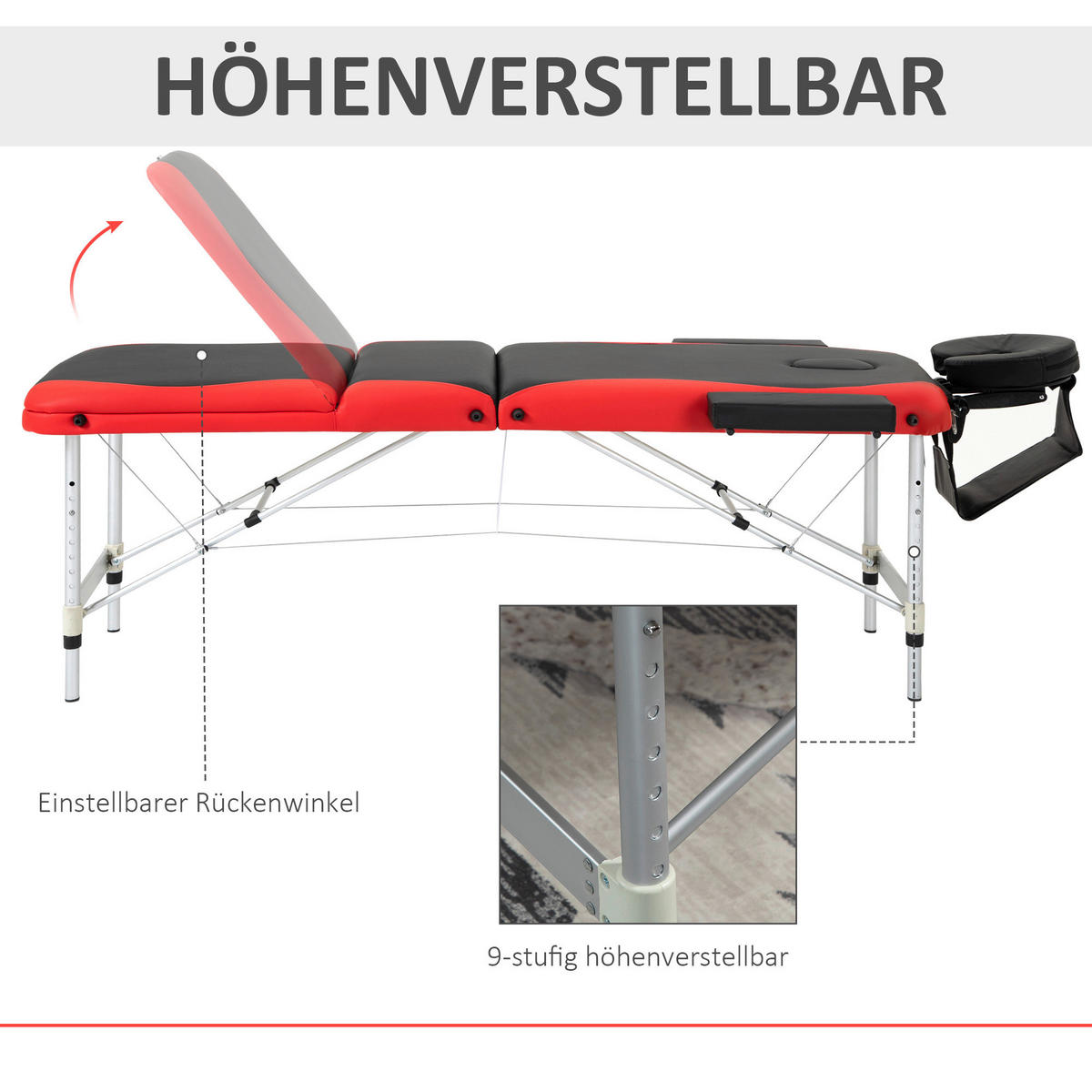 HOMCOM Massageliege rot PVC B/H/L: ca. 60x215x84 cm Massageliege - rot/schwarz (84,00/60,00/215,00cm) - HOMCOM
