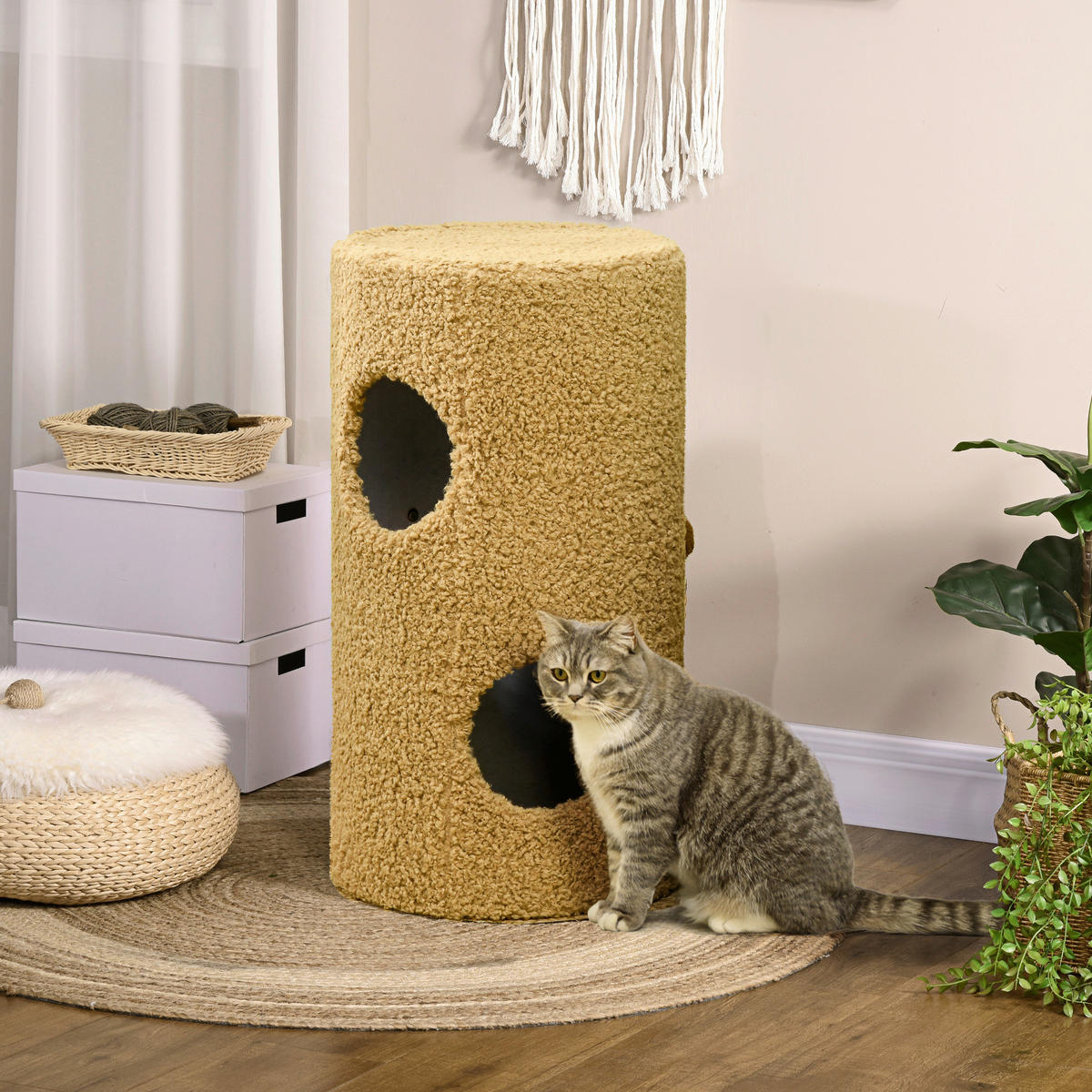 PawHut Katzen-Zubehör braun Edelstahl B/H/L: ca. 35x35x66 cm Katzenturm - braun (66,00/35,00/35,00cm) - PawHut