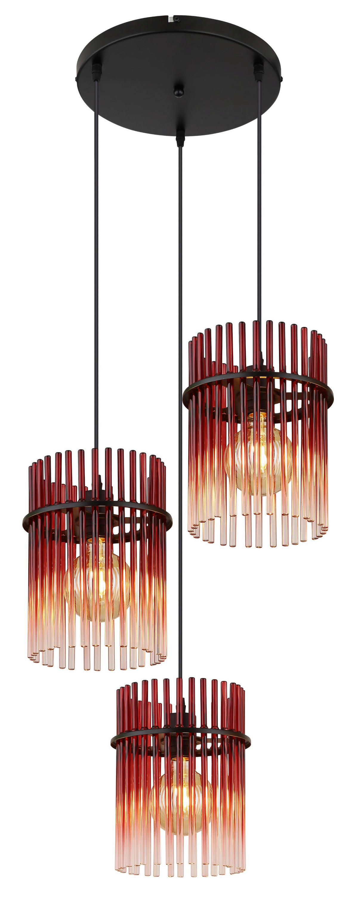 GLOBO Pendelleuchte schwarz rot Metall Glas H/D: ca. 140x47 cm E27 3 Brennstellen Pendelleuchte_Gorley - rot/schwarz (47,00/140,00cm) - GLOBO