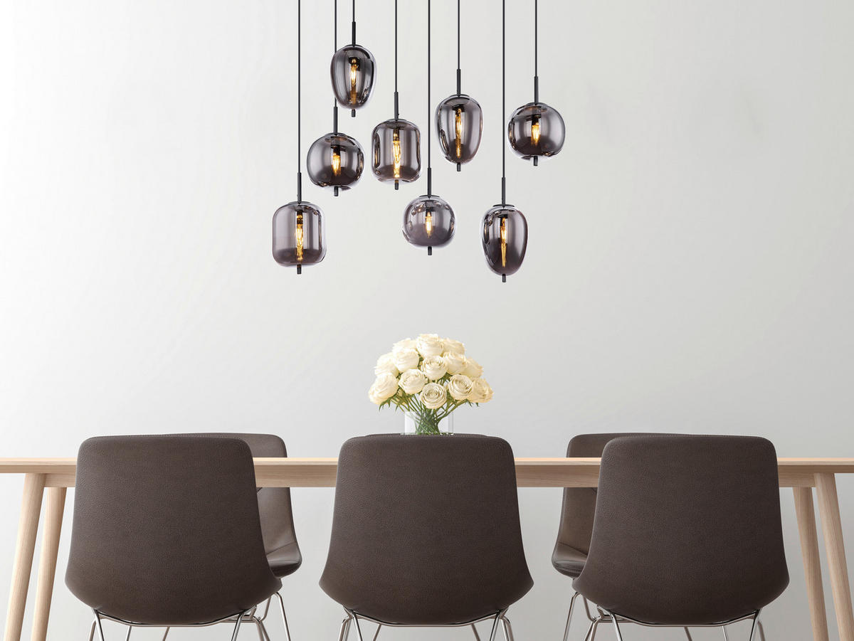 GLOBO Pendelleuchte Blacky 15345-8 schwarz Rauch Metall Glas B/H/T: ca. 94x120x34 cm E14 8 Brennstellen Blacky - schwarz/Rauch (94,00/120,00/34,00cm) - GLOBO