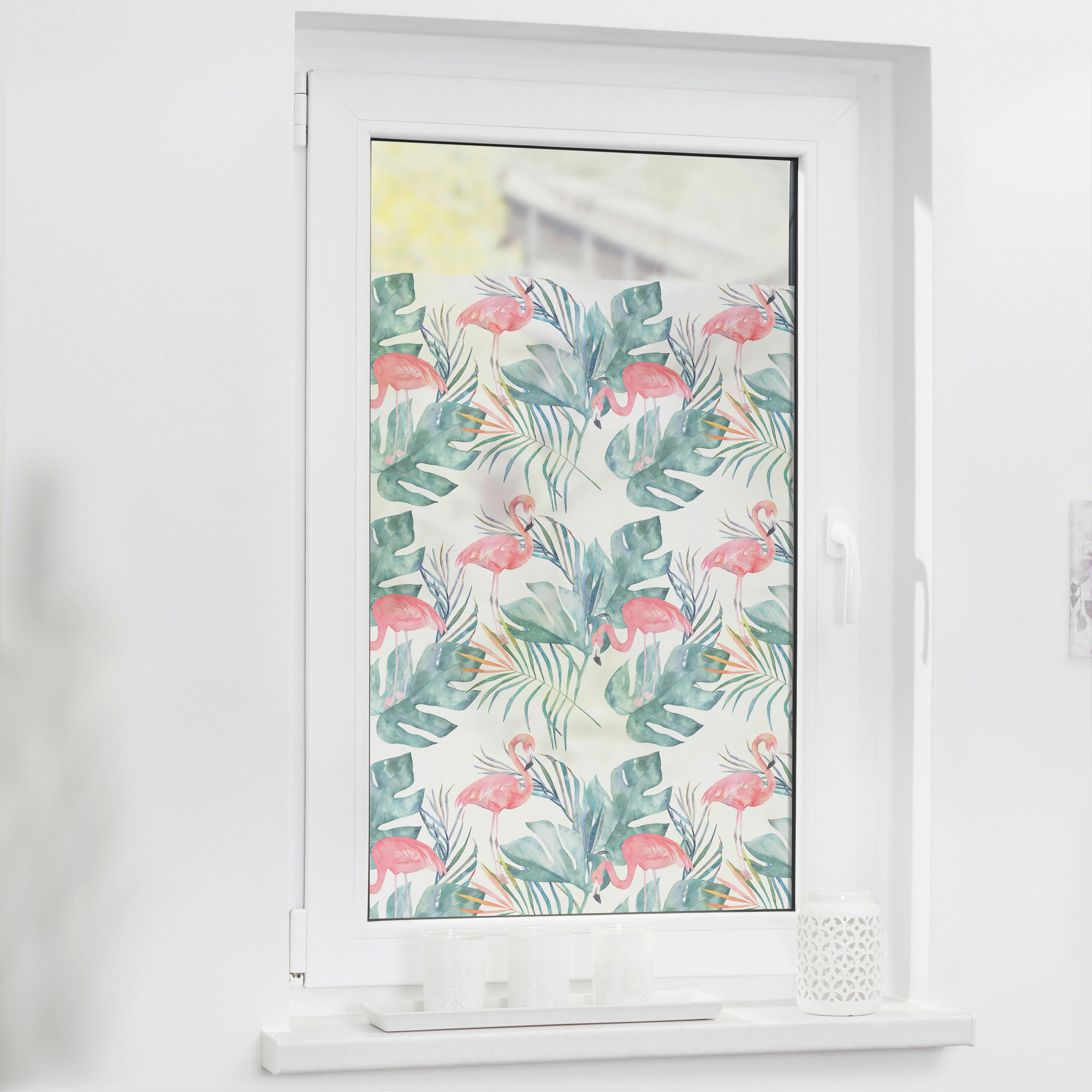 LICHTBLICK Fensterfolie Flamingo Flamingo Flamingo rosa grün B/L: ca. 50x100 cm Flamingo - grün/rosa (50,00/100,00cm) - LICHTBLICK