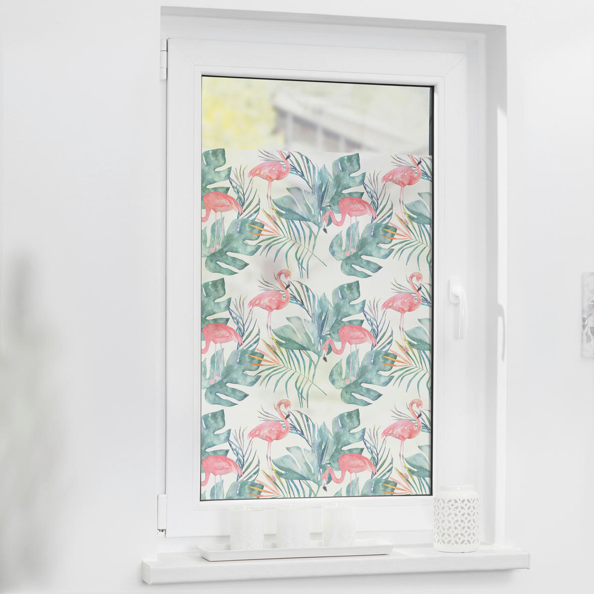 LICHTBLICK Fensterfolie Flamingo rosa grün B/L: ca. 50x50 cm