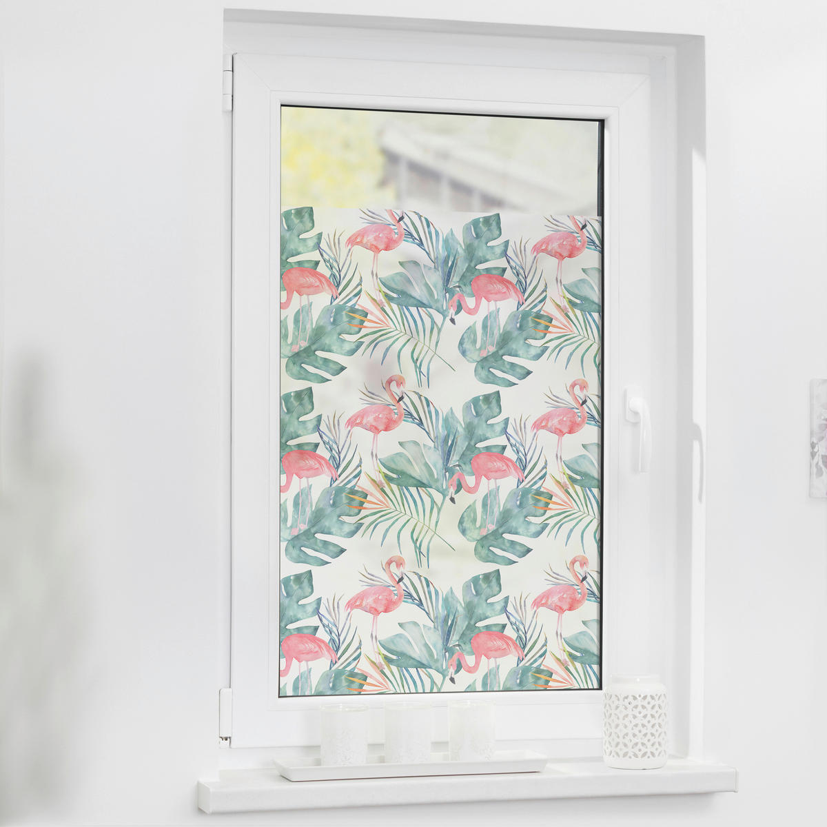 LICHTBLICK Fensterfolie Flamingo Flamingo Flamingo rosa grün B/L: ca. 50x100 cm Flamingo - grün/rosa (50,00/100,00cm) - LICHTBLICK