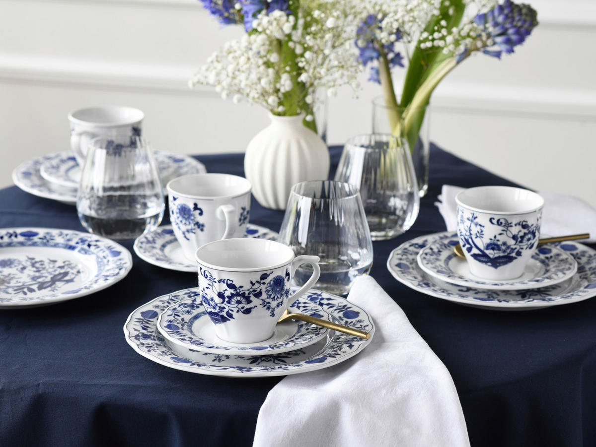 CreaTable Kaffeeservice Flora Zwiebelmuster blau Porzellan 18 tlg. Flora Zwiebelmuster - blau/weiß - CreaTable