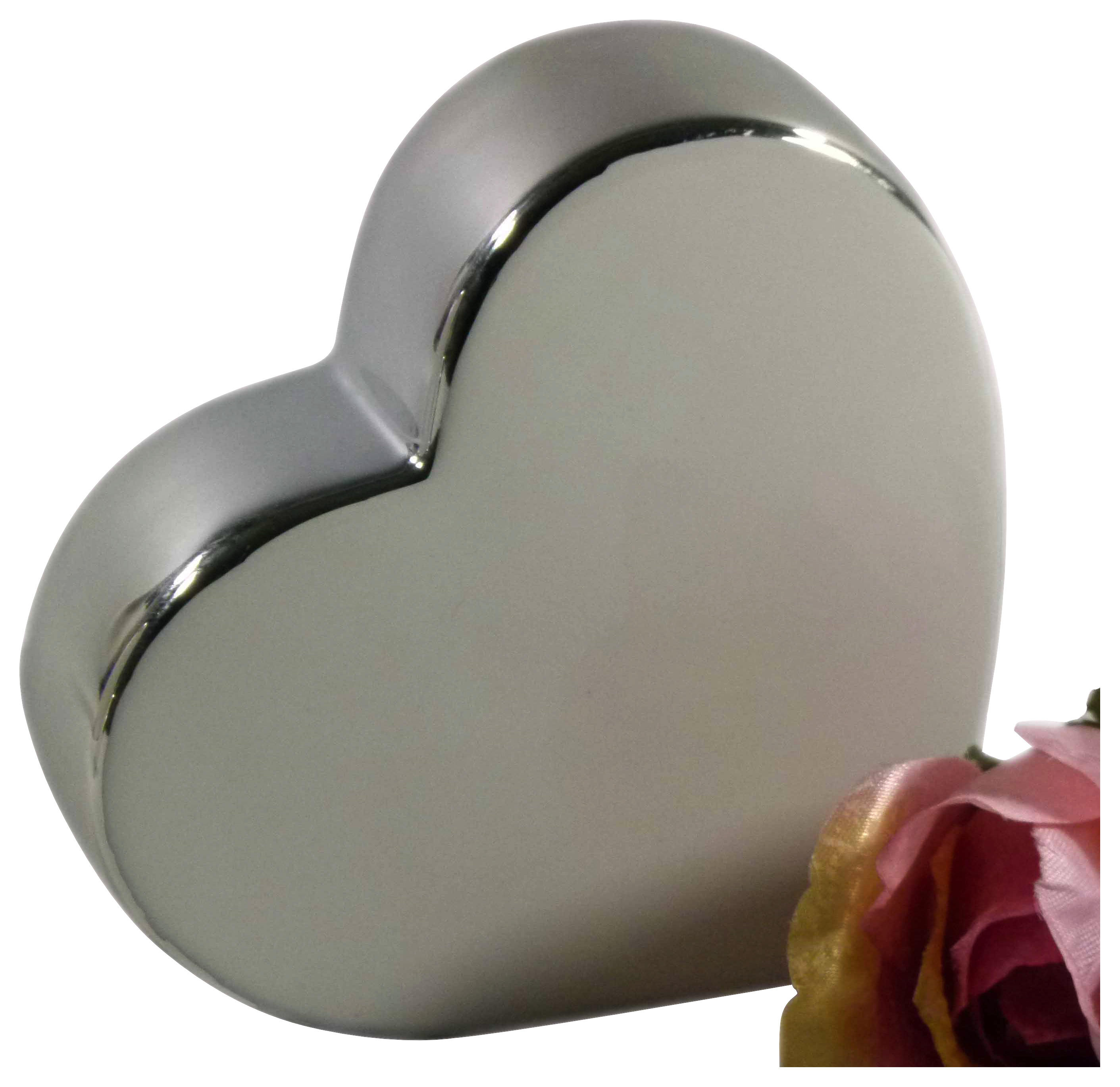 Deko in Herzform auch als Geschenk geeignet modernes Dekoherz 17 cm groß in Weiß & Silber FeinKnick Stilvolles Herz zur Dekoration