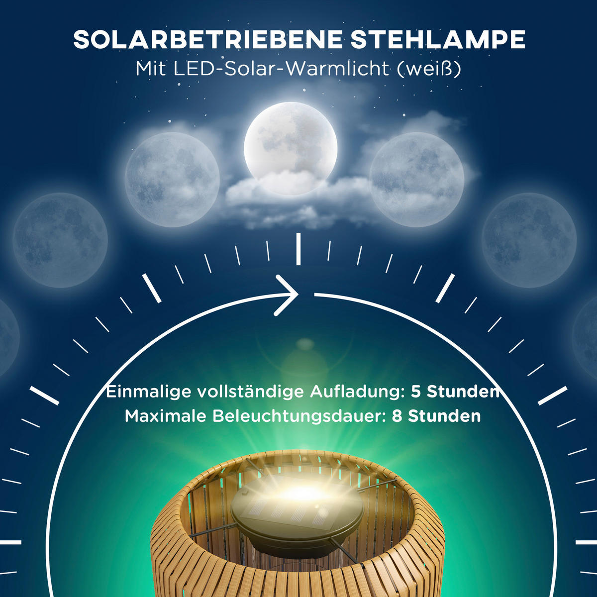 Solarleuchte 867-152V00YL gelb Edelstahl Polyrattan B/H/L: ca. 34x34x130 cm Rattan_Solarleuchte - gelb (130,00/34,00/34,00cm) - Outsunny
