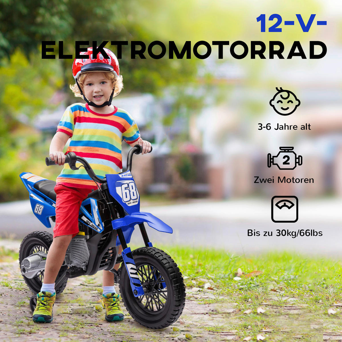 AIYAPLAY Kinder-Elektromotorrad blau B/H/L: ca. 56x70x107 cm Kinder-Elektromotorrad - blau (107,00/56,00/70,00cm) - AIYAPLAY