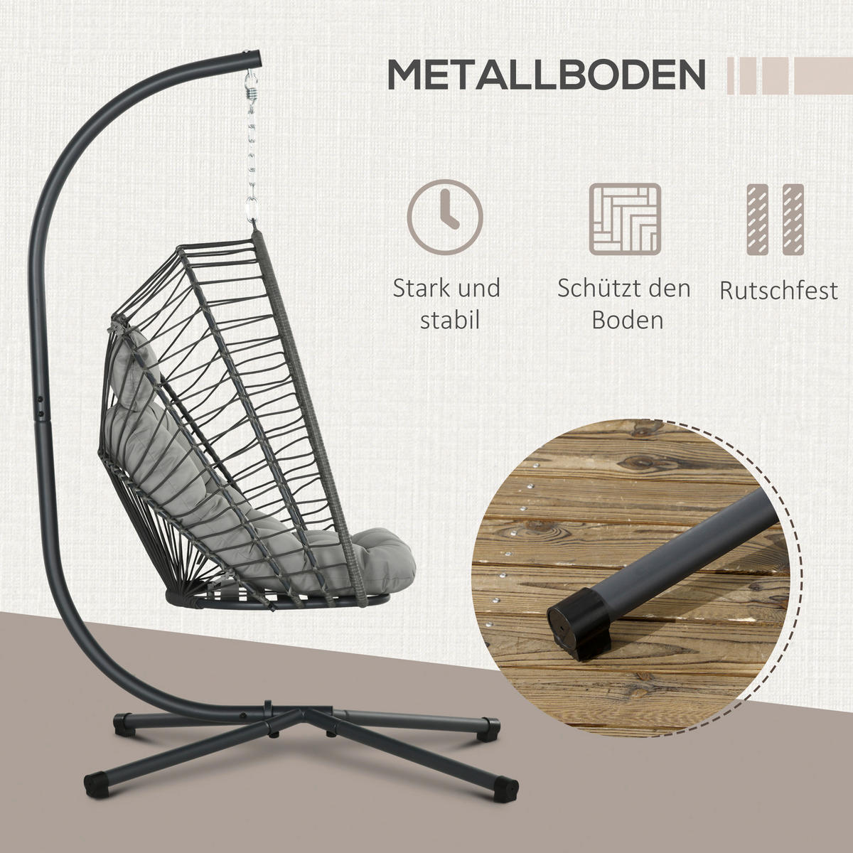 Outsunny Hängesessel hellgrau Polypropylen B/H/L: ca. 131x100x194 cm Hängesessel - hellgrau (194,00/131,00/100,00cm) - Outsunny