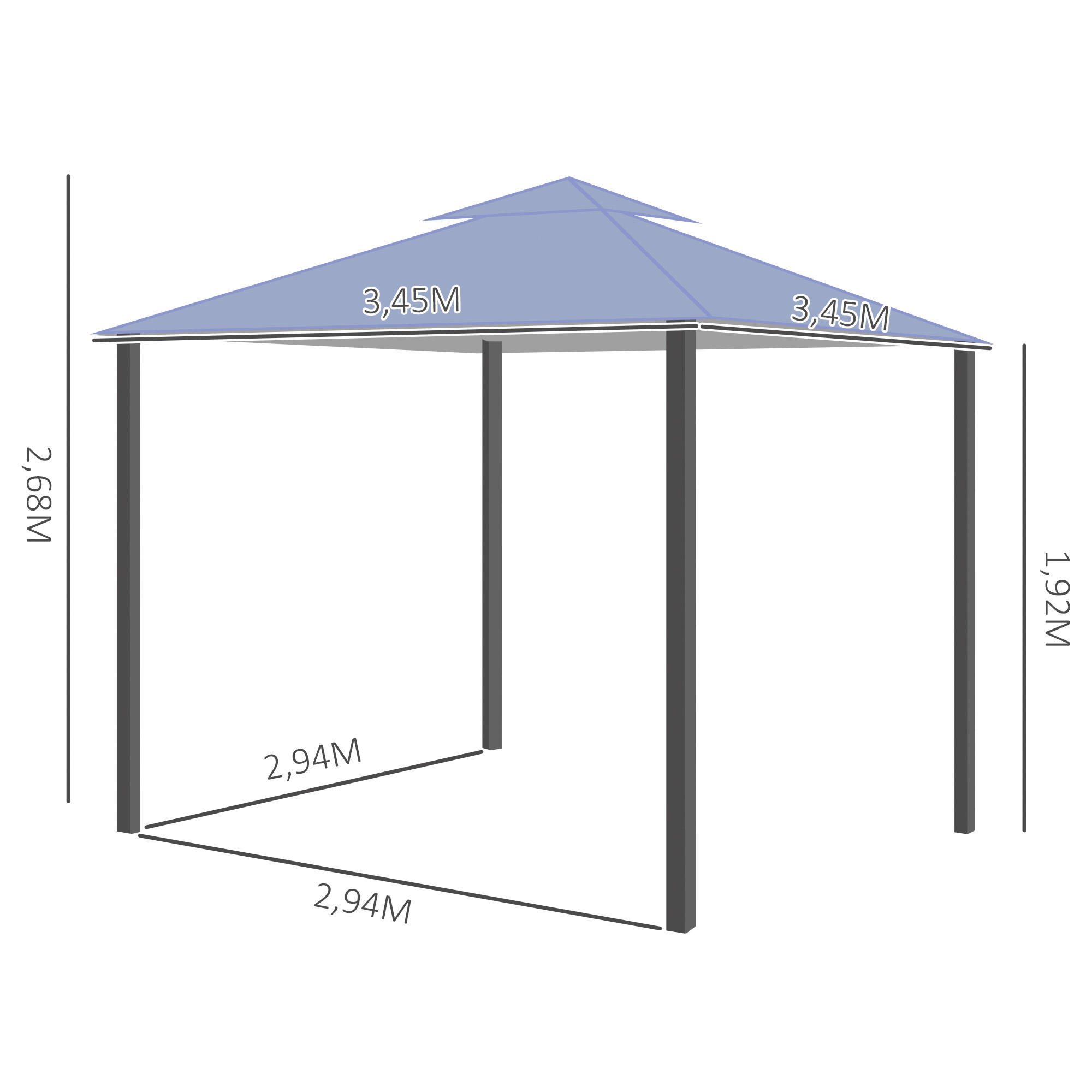 Outsunny Pavillon grau Metall B/H/L: ca. 345x268x345 cm Pavillon - grau (345,00/345,00/268,00cm) - Outsunny