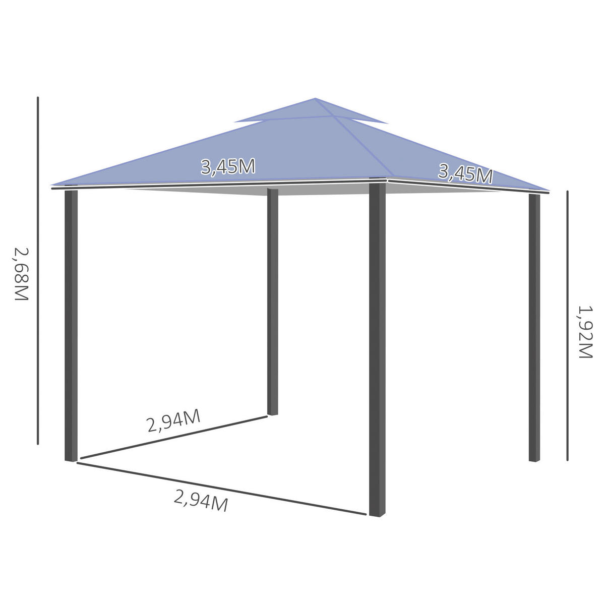 Outsunny Pavillon grau Metall B/H/L: ca. 345x268x345 cm Pavillon - grau (345,00/345,00/268,00cm) - Outsunny