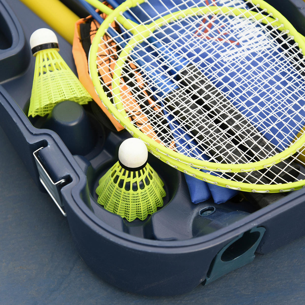 HOMCOM Badmintonnetz gelb B/H/T: ca. 280x157x33 cm Badmintonnetz mit 4 Schlägern - blau/gelb (280,00/157,00/33,00cm) - HOMCOM