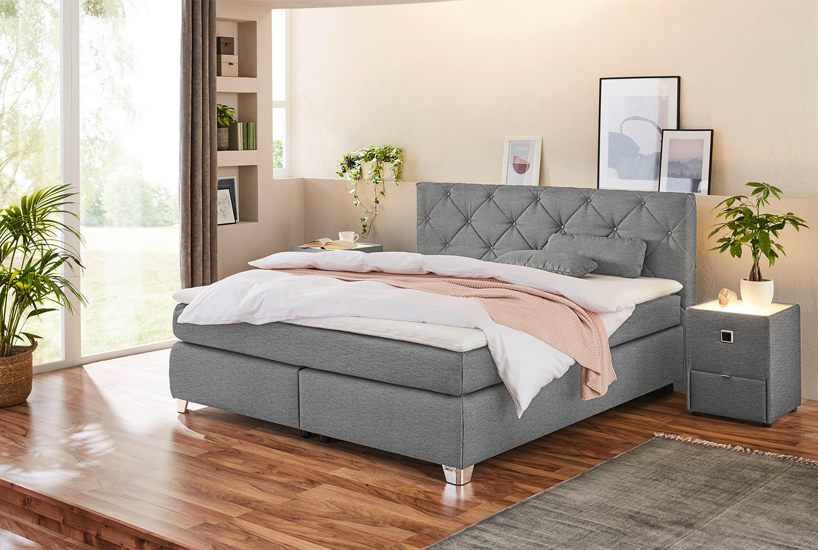 Boxspringbett  grau Flachgewebe Liegefläche B/L: ca. 180x200 cm Finja_H3_Boxspringbett - grau (189,00/106,00/213,00cm)