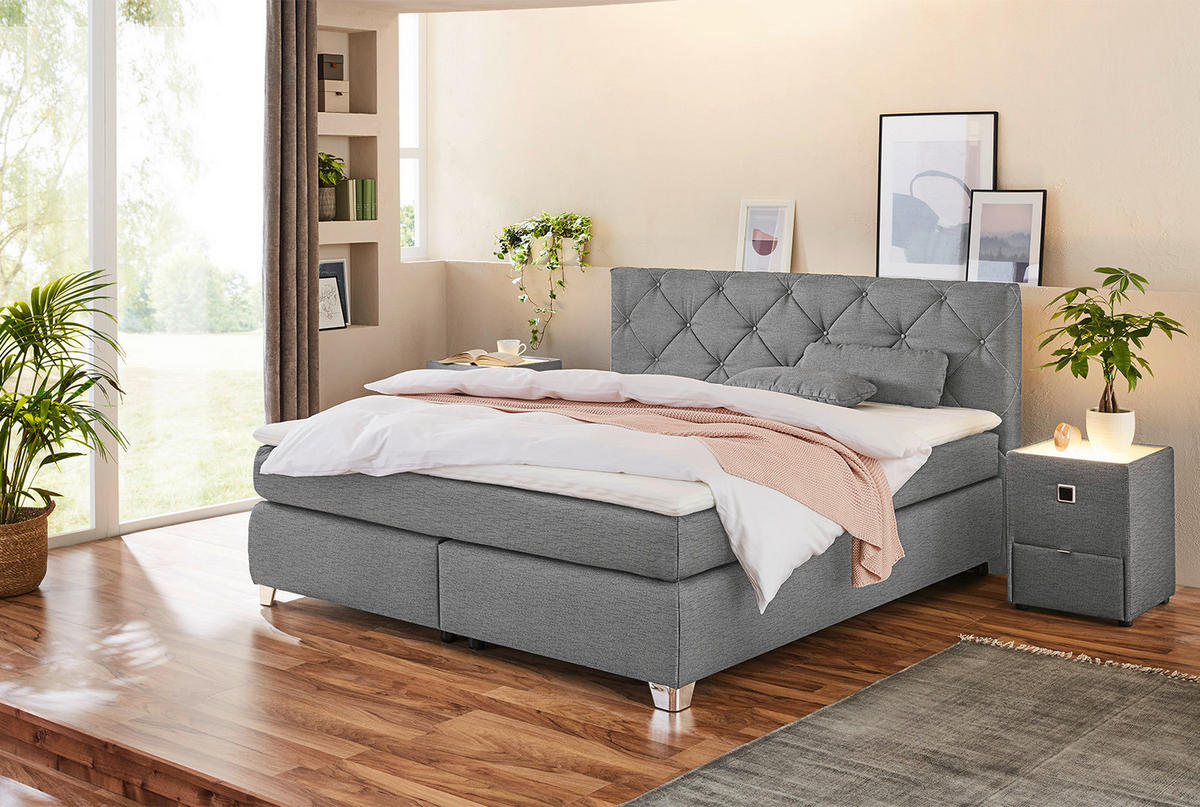 Boxspringbett  grau Flachgewebe Liegefläche B/L: ca. 180x200 cm Finja_H3_Boxspringbett - grau (189,00/106,00/213,00cm)