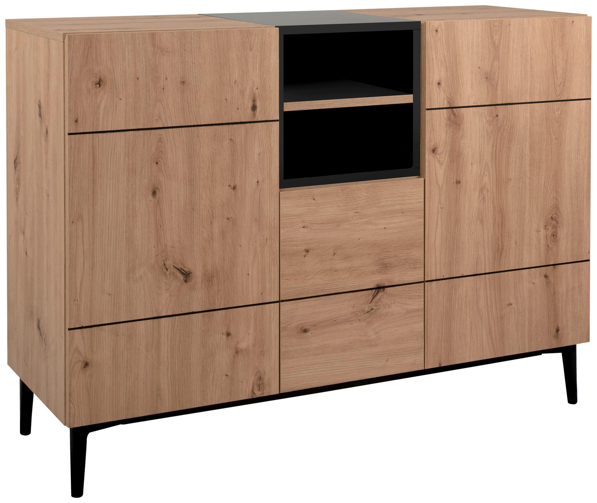 Kommode Nola Eiche Artisan Nachbildung schwarz B/H/T: ca. 120x90x42 cm Nola - Eiche/schwarz (120,00/90,00/42,00cm)