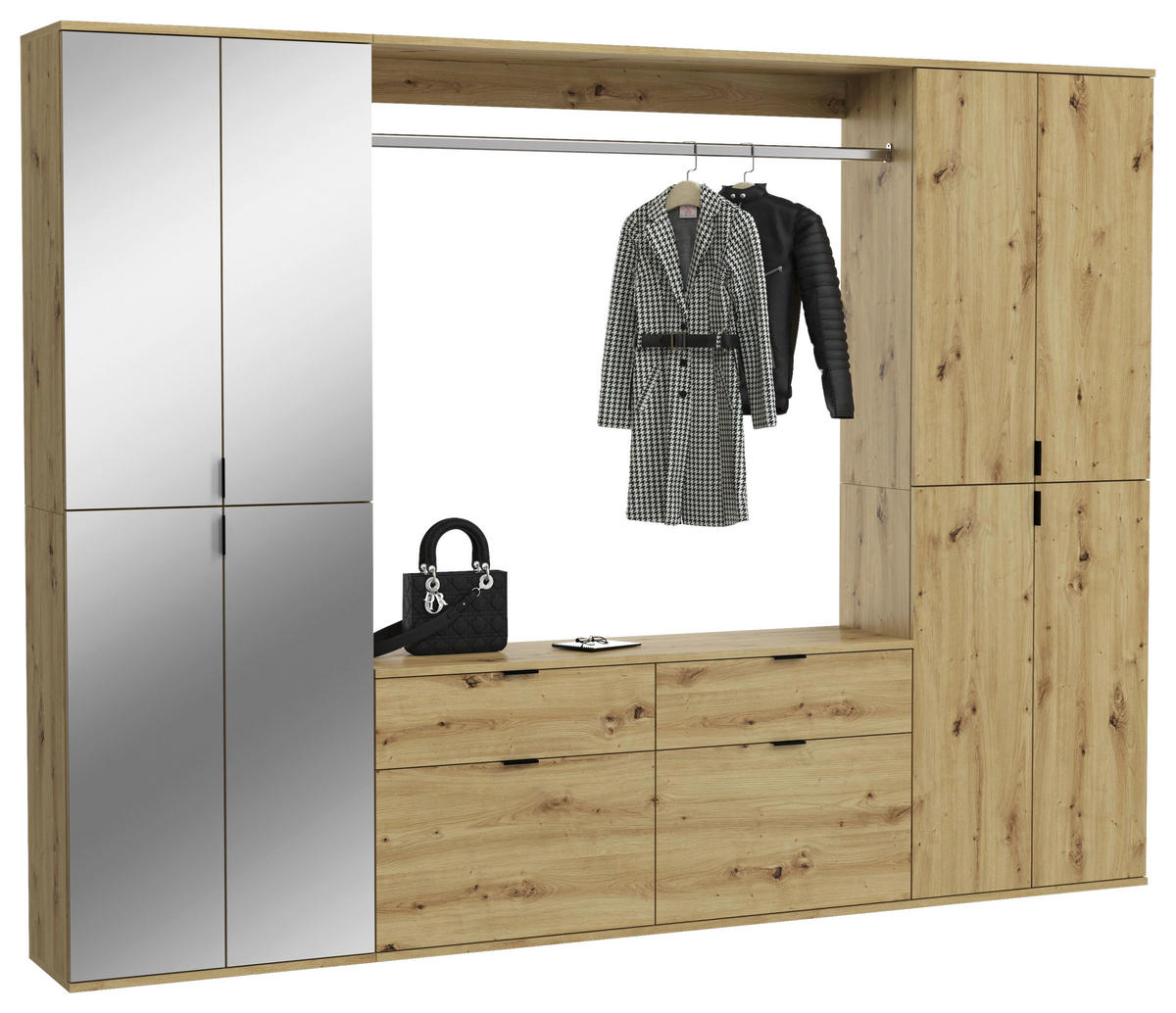 Garderobe PROJEKT Eiche Artisan Nachbildung Spiegel B/H/T: ca. 243x193x34 cm PROJEKT - Eiche (243,00/193,00/34,00cm) - xonox.home