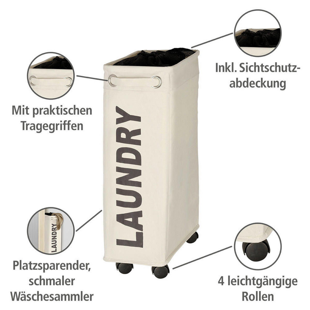 Wäschekorb beige braun Kunststoff Wäschesammler_Corno beige - beige/braun (40,00/19,00/60,00cm) - WENKO