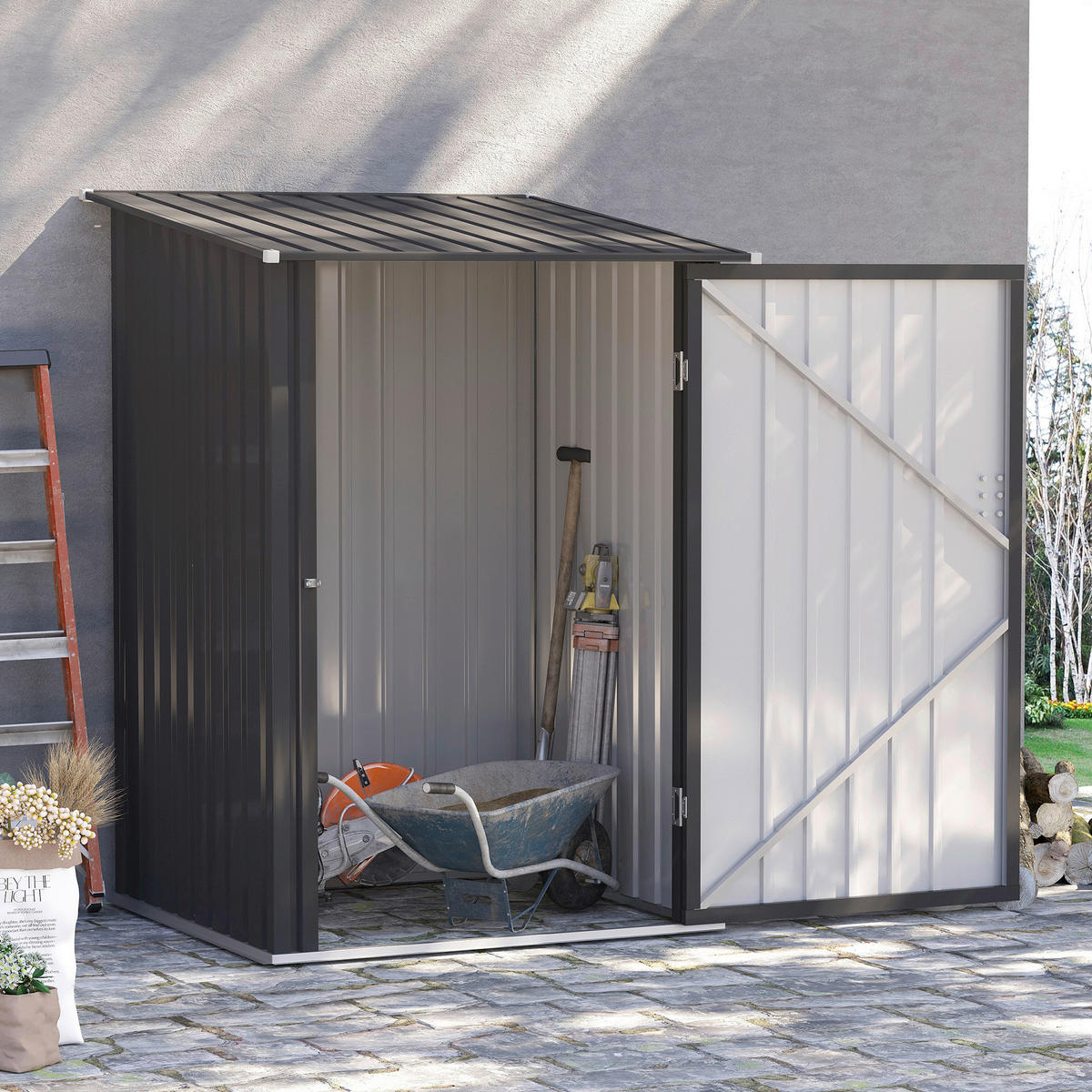 Outsunny Gerätehaus mit Pultdach dunkelgrau B/H/L: ca. 103x160x100 cm Gerätehaus_mit_Pultdach - dunkelgrau (100,00/103,00/160,00cm) - Outsunny