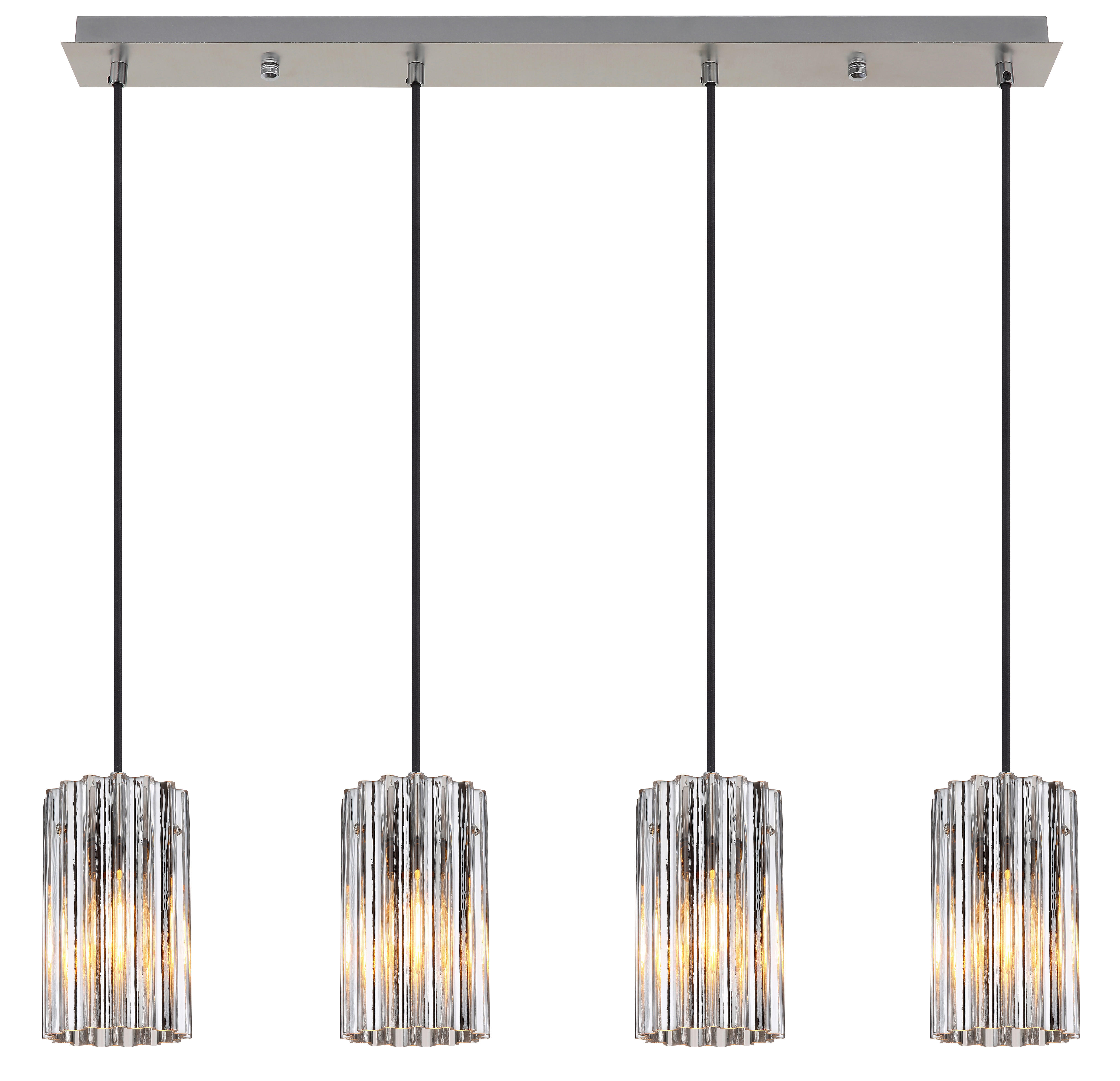 GLOBO Pendelleuchte nickel matt klar Glas Metall B/H/T: ca. 11,5x120x80 cm E27 4 Brennstellen CAYDEN - klar/nickel matt (11,50/120,00/80,00cm) - GLOBO