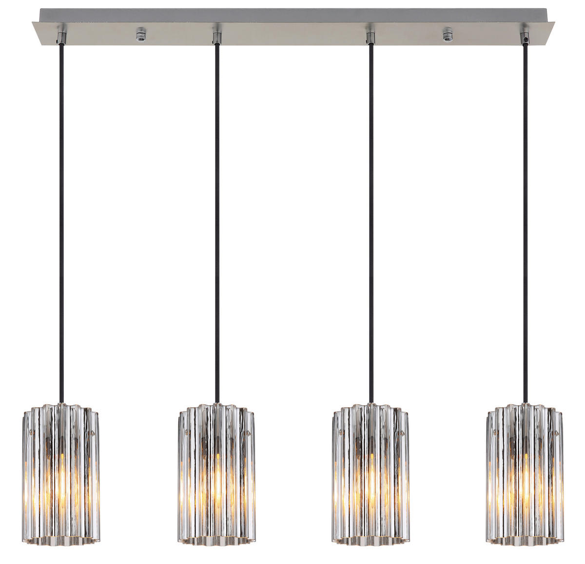 GLOBO Pendelleuchte nickel matt klar Glas Metall B/H/T: ca. 11,5x120x80 cm E27 4 Brennstellen CAYDEN - klar/nickel matt (11,50/120,00/80,00cm) - GLOBO