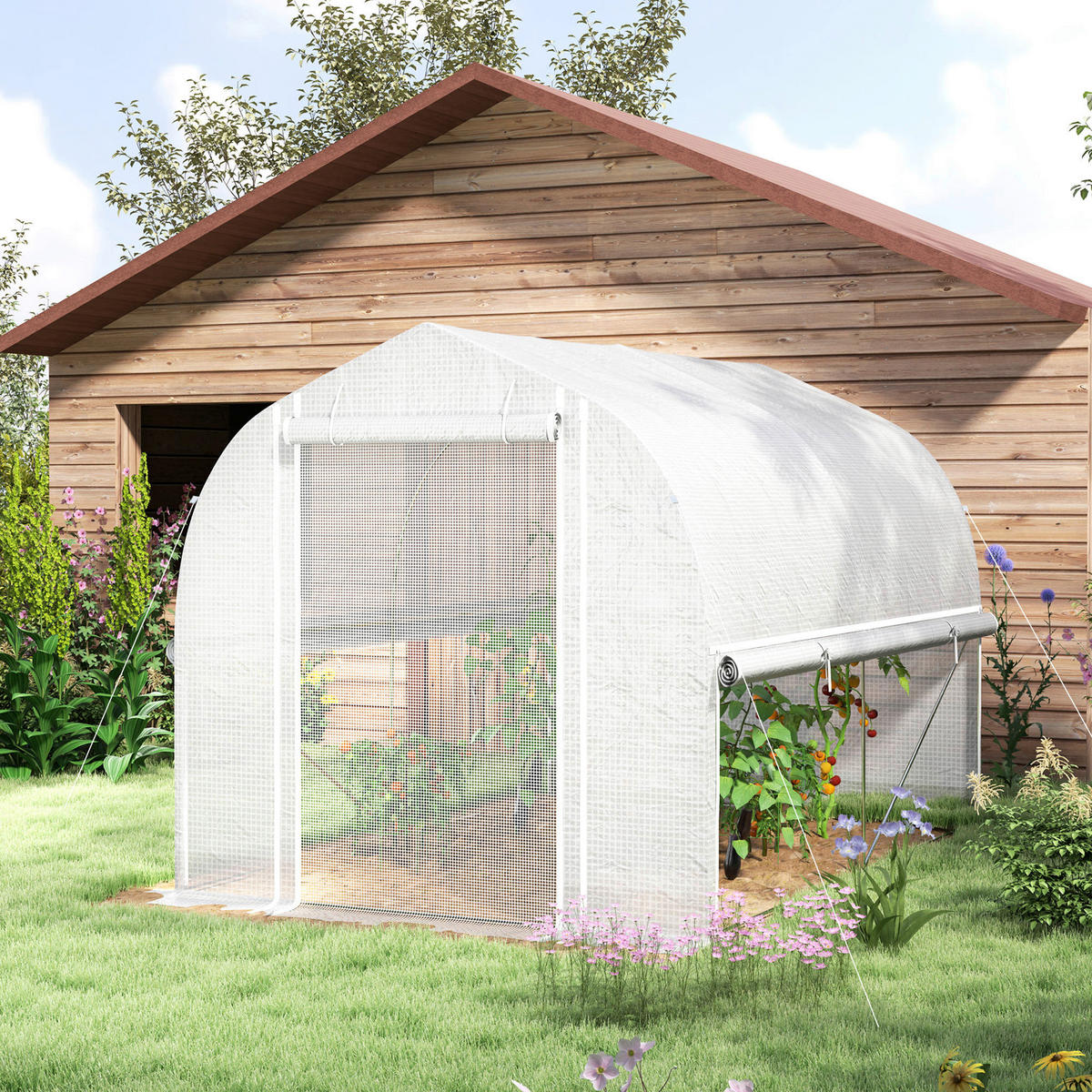 Outsunny Gewächshaus B/H/L: ca. 200x200x300 cm Gewächshaus - weiß (300,00/200,00/200,00cm) - Outsunny
